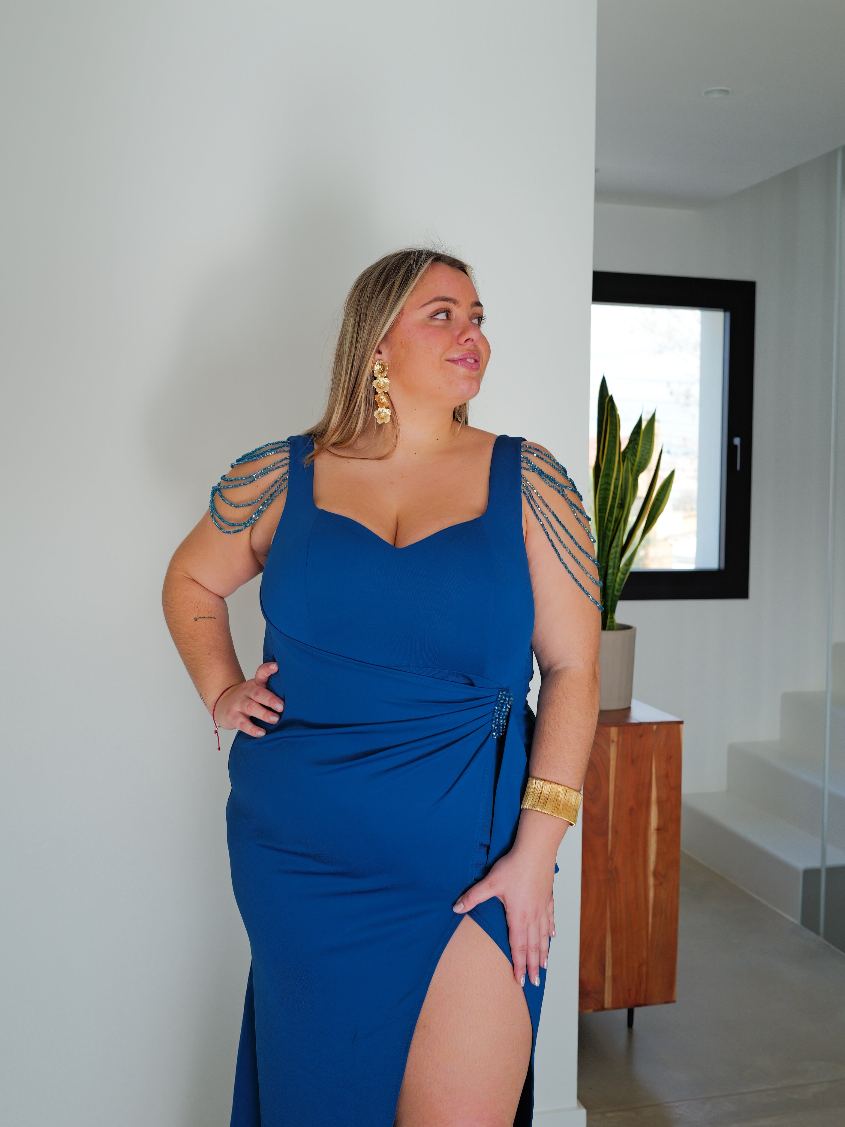 Long dress with shoulder details TEAL