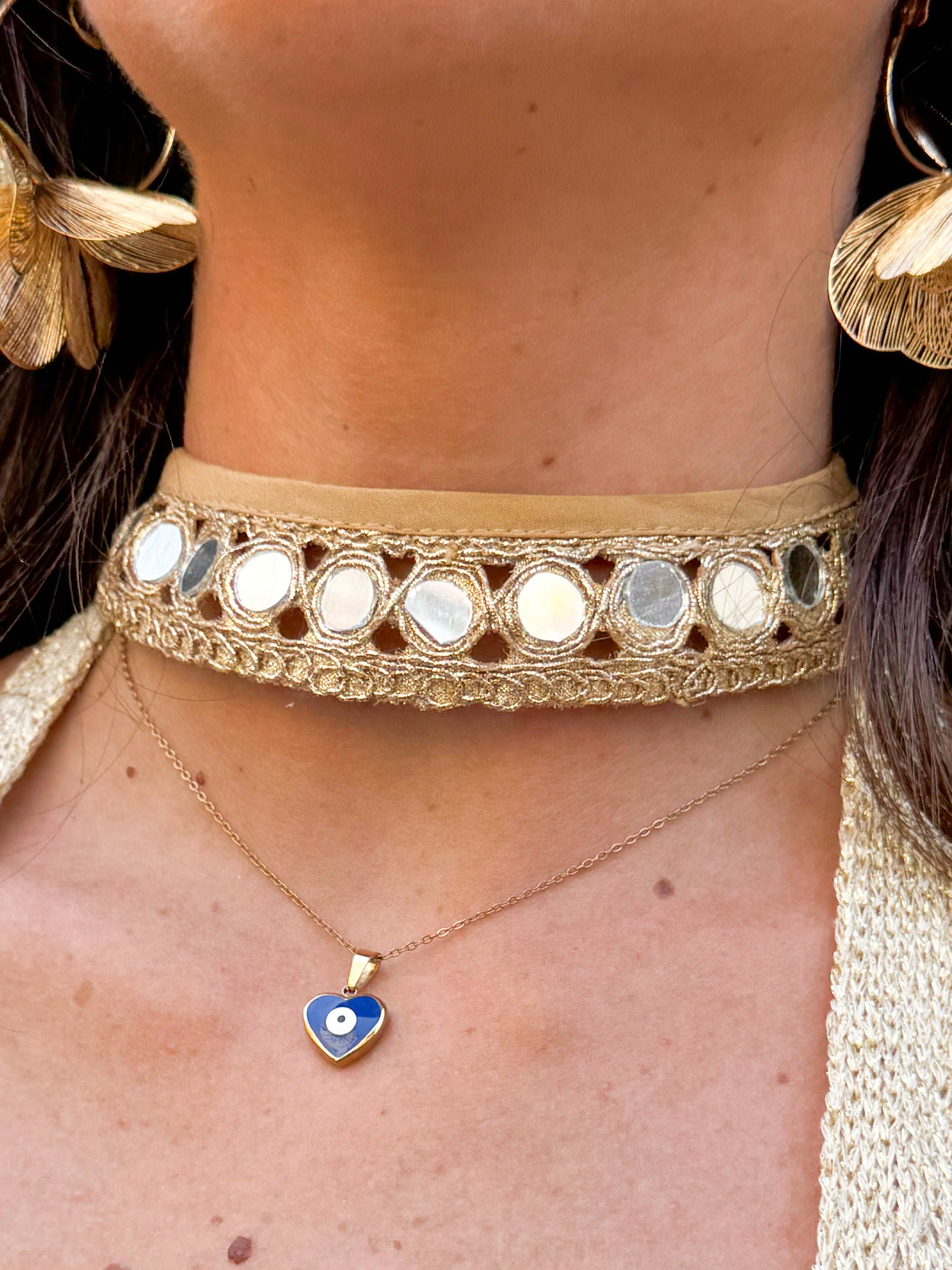 Necklace choker necklace round mirrors gold plated
