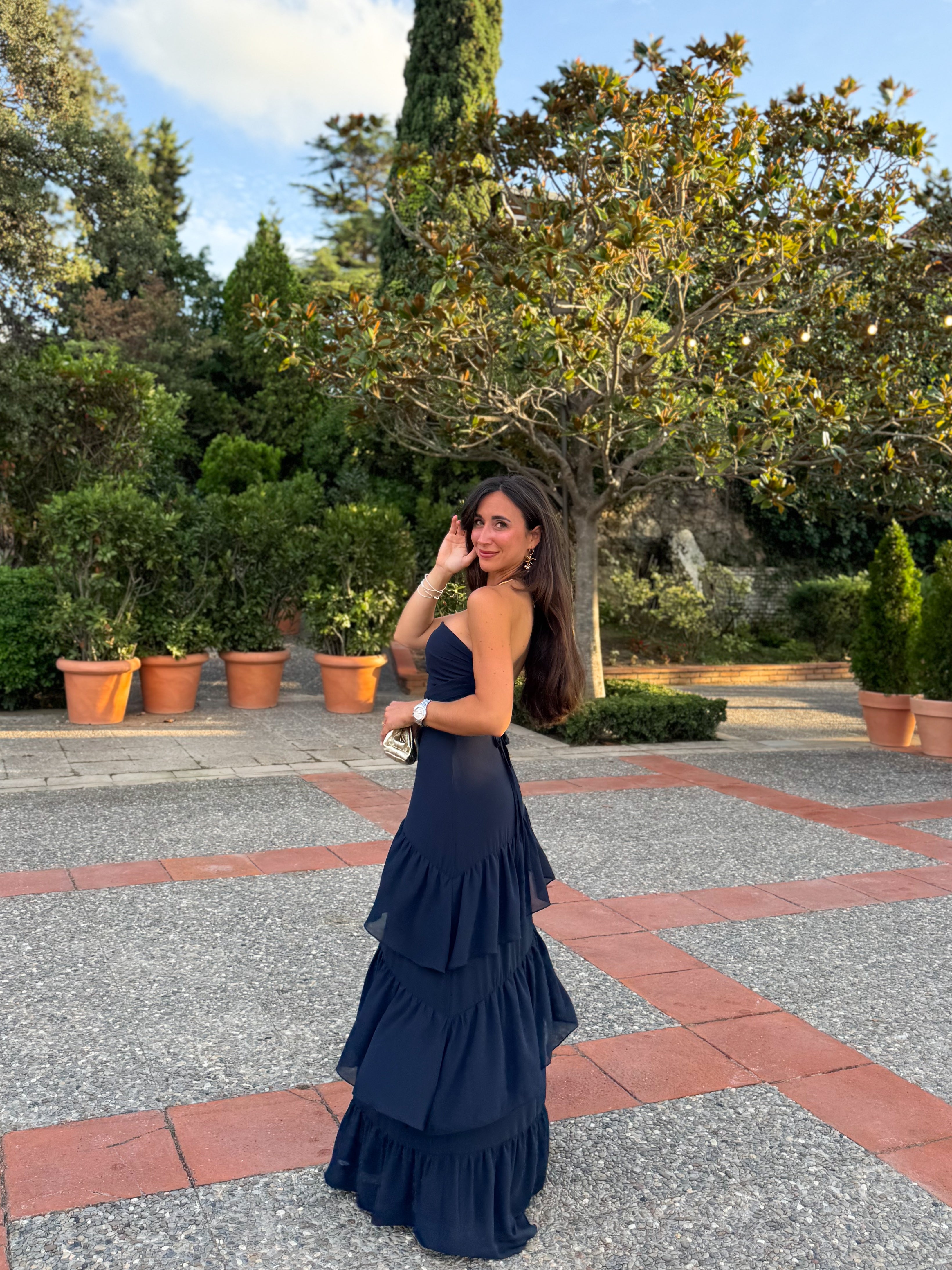 Ruffle word dress navy