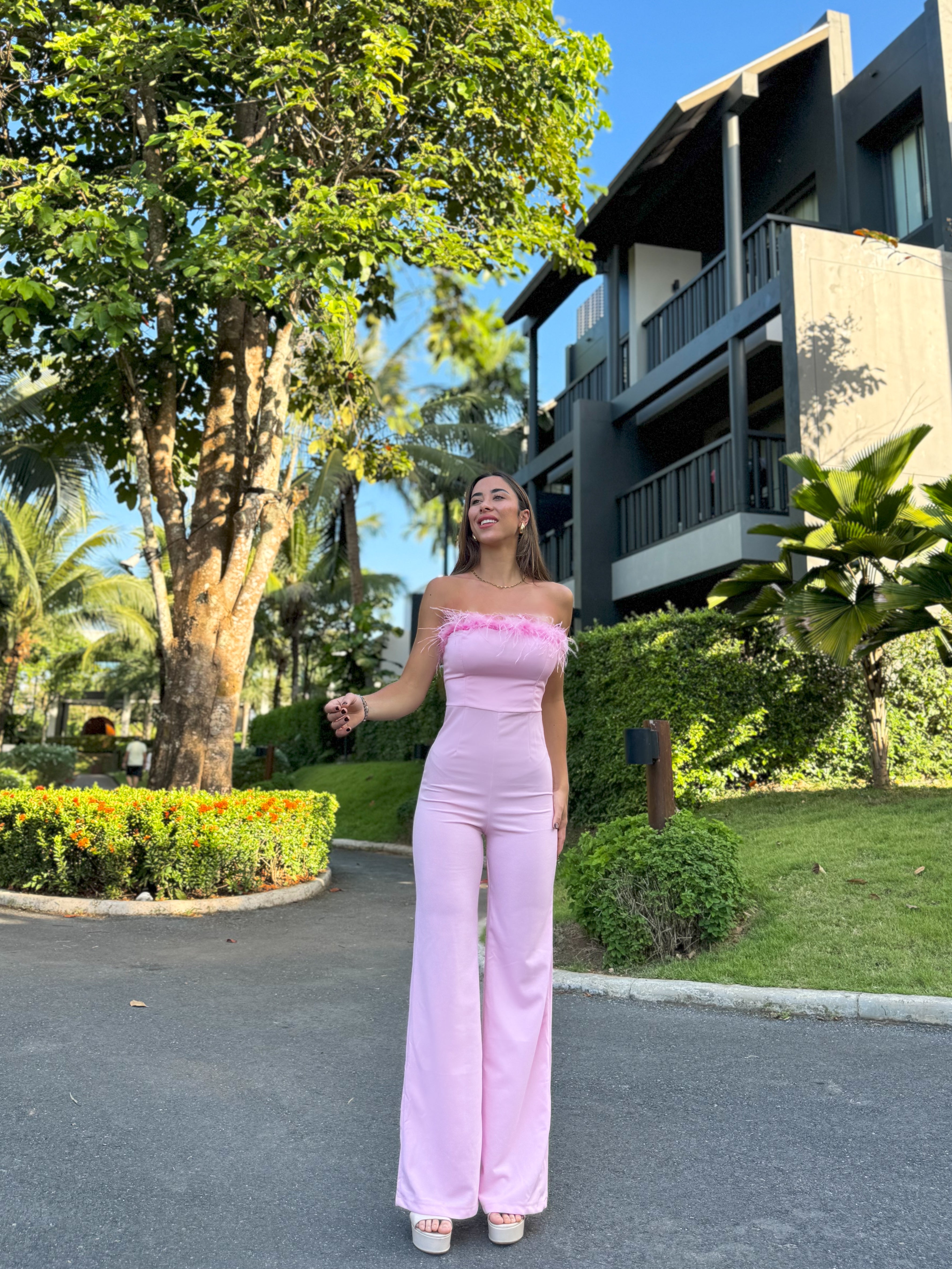 Jumpsuit long feather pink
