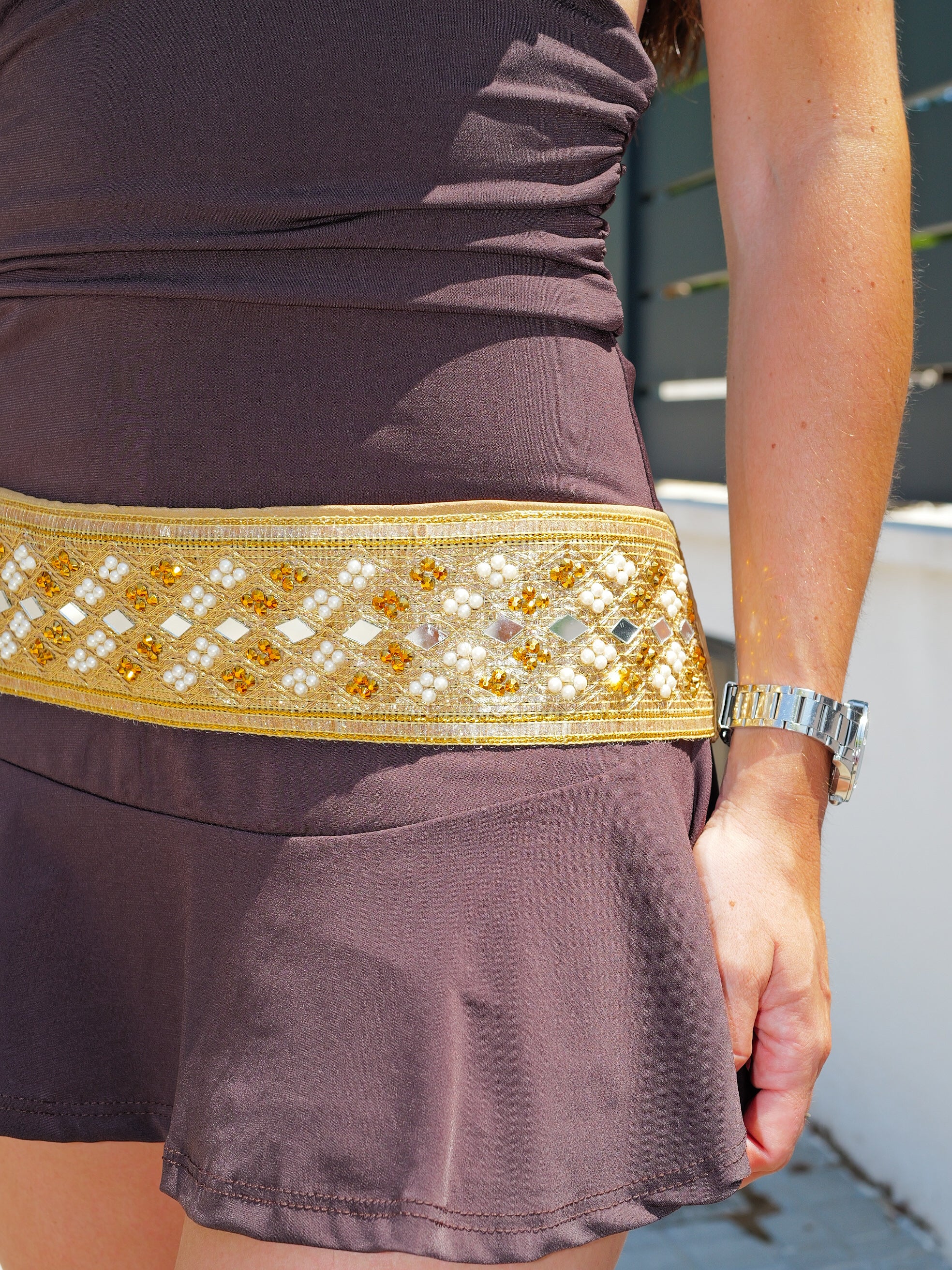 Thick gold beads mirror belt