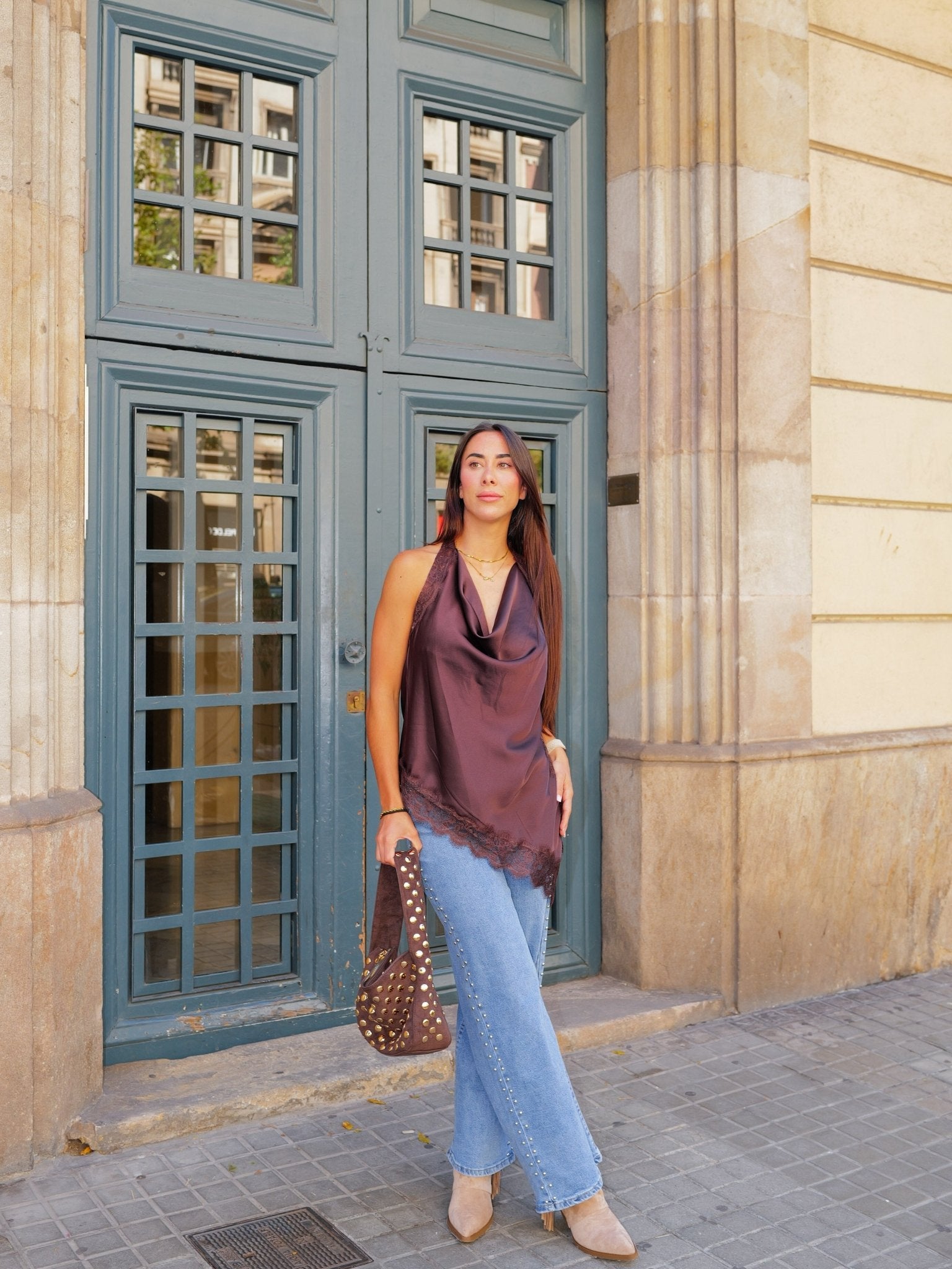 Chocolate asymmetrical lace blouse - Sorellas The Brand Barcelona S.L