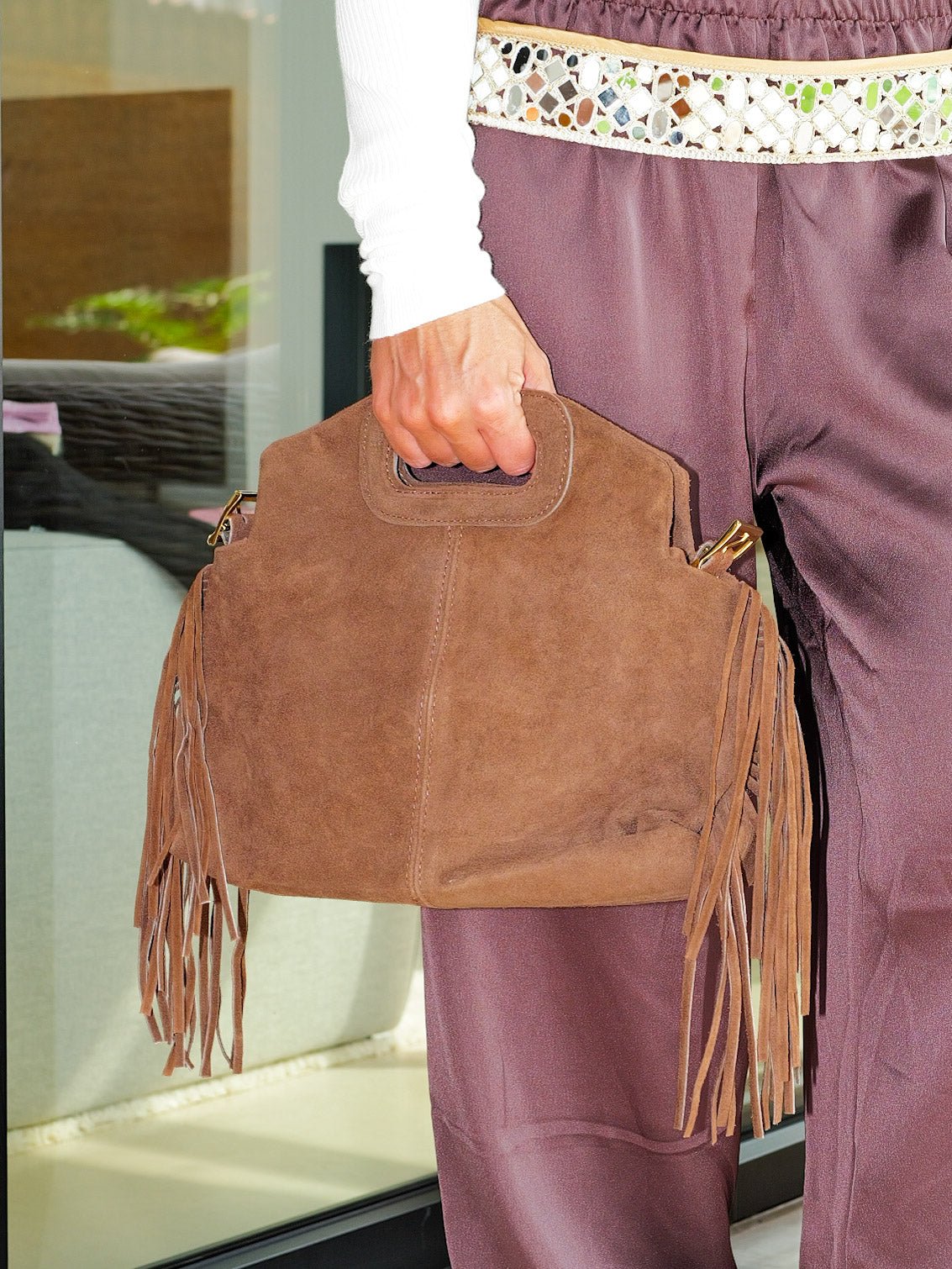 Plain chocolate leather bag with fringes - Sorellas The Brand Barcelona S.L