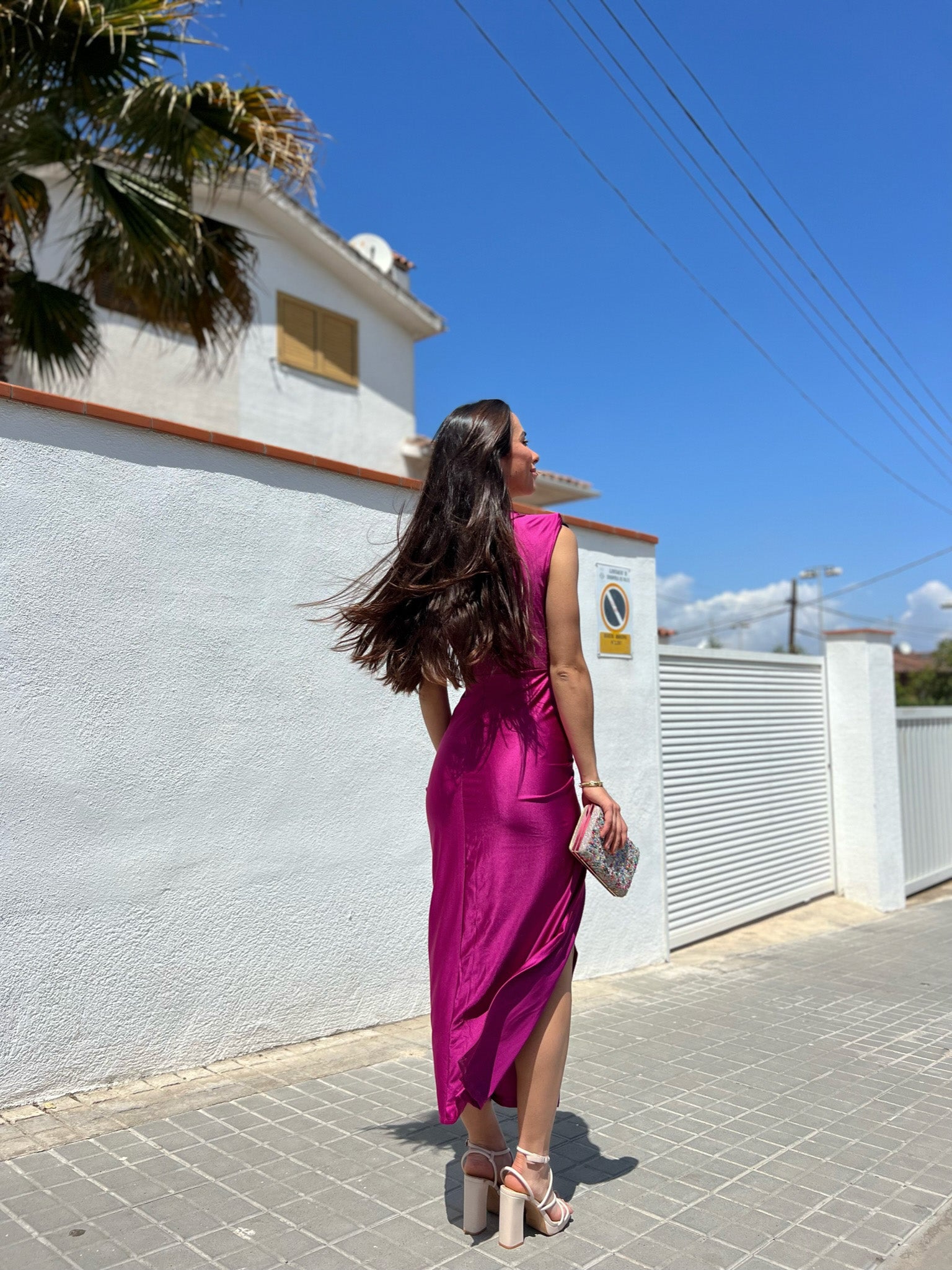 Bow neckline dress BOUGAINVILLEA