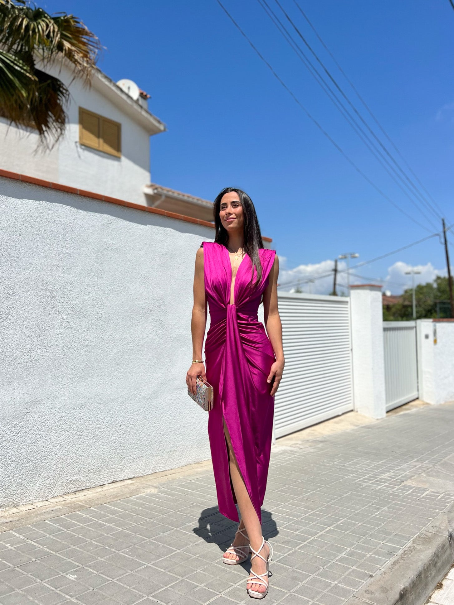 Bow neckline dress BOUGAINVILLEA