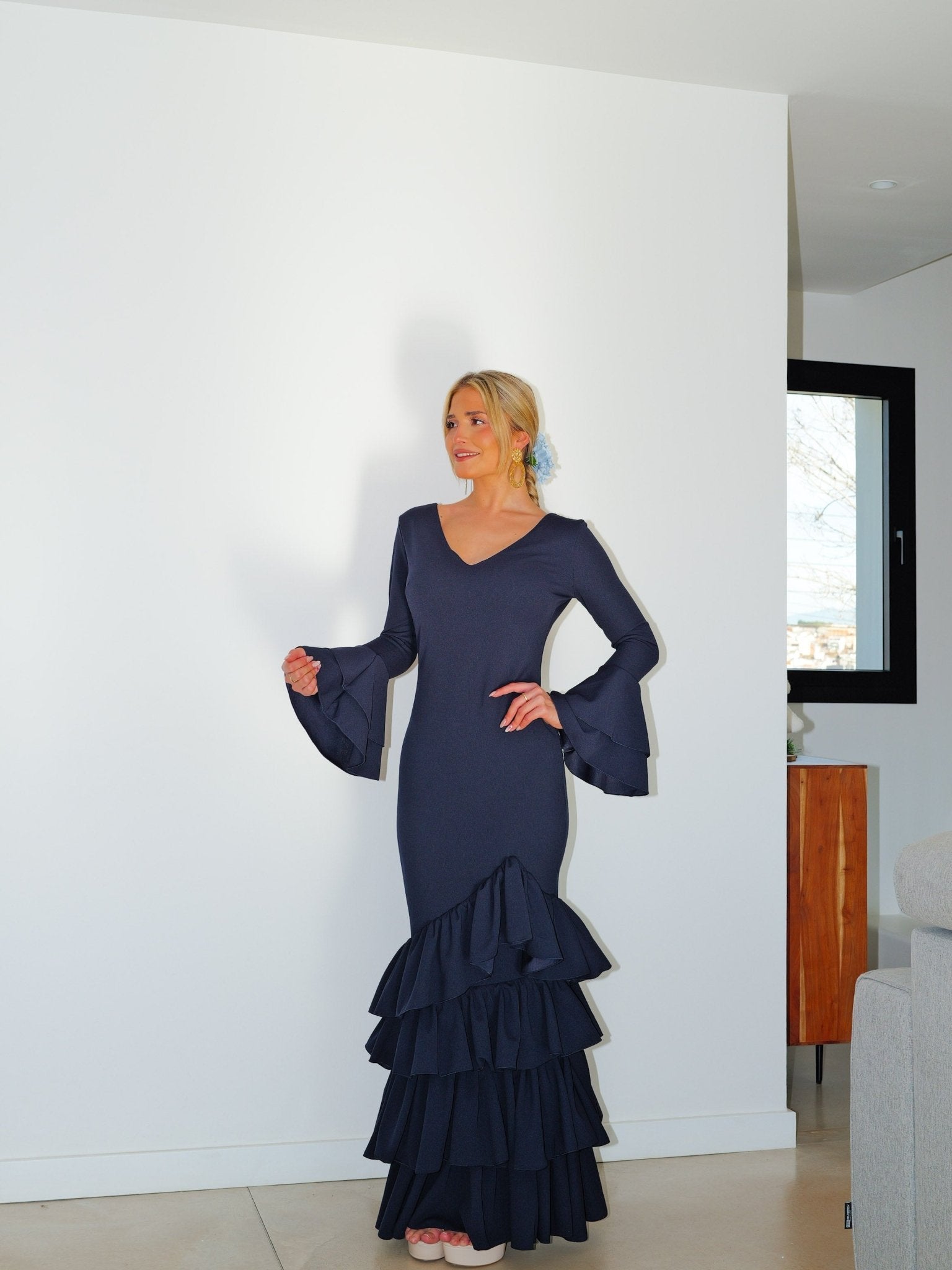 Asymmetrical navy blue flamenco dress with ruffles - Sorellas The Brand Barcelona S.L