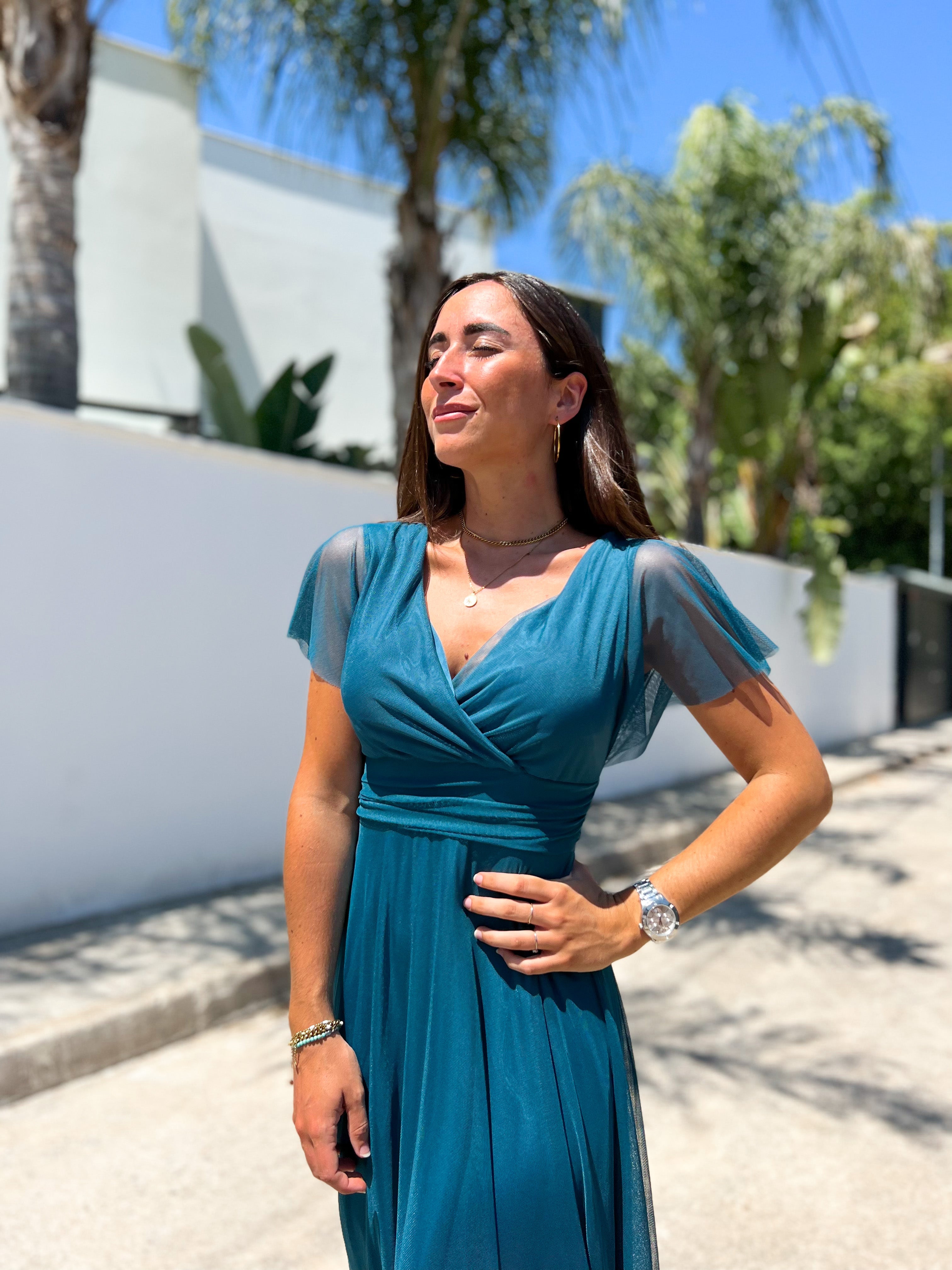 TEAL sleeve tulle dress