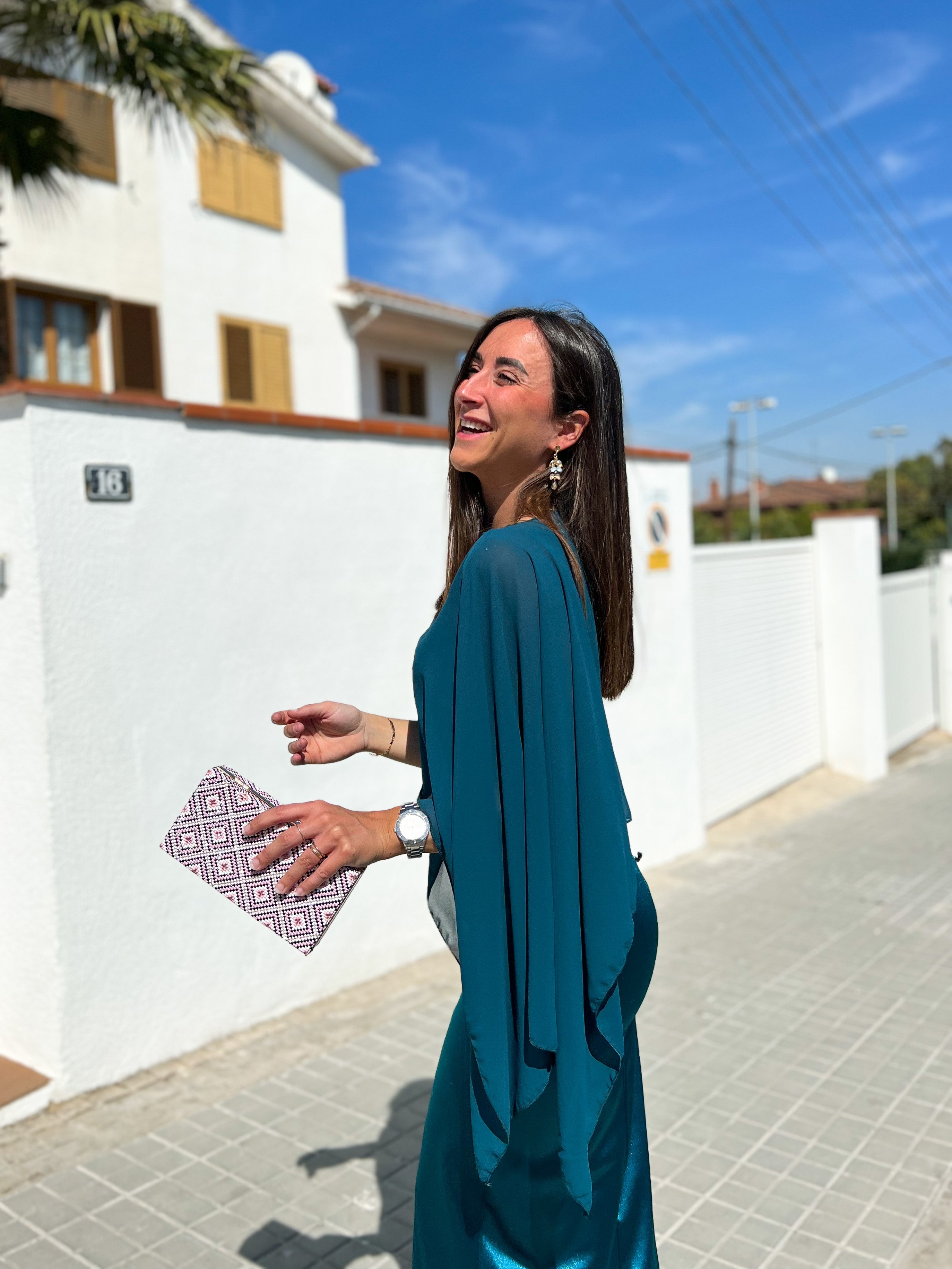 Gauze cape shawl TEAL