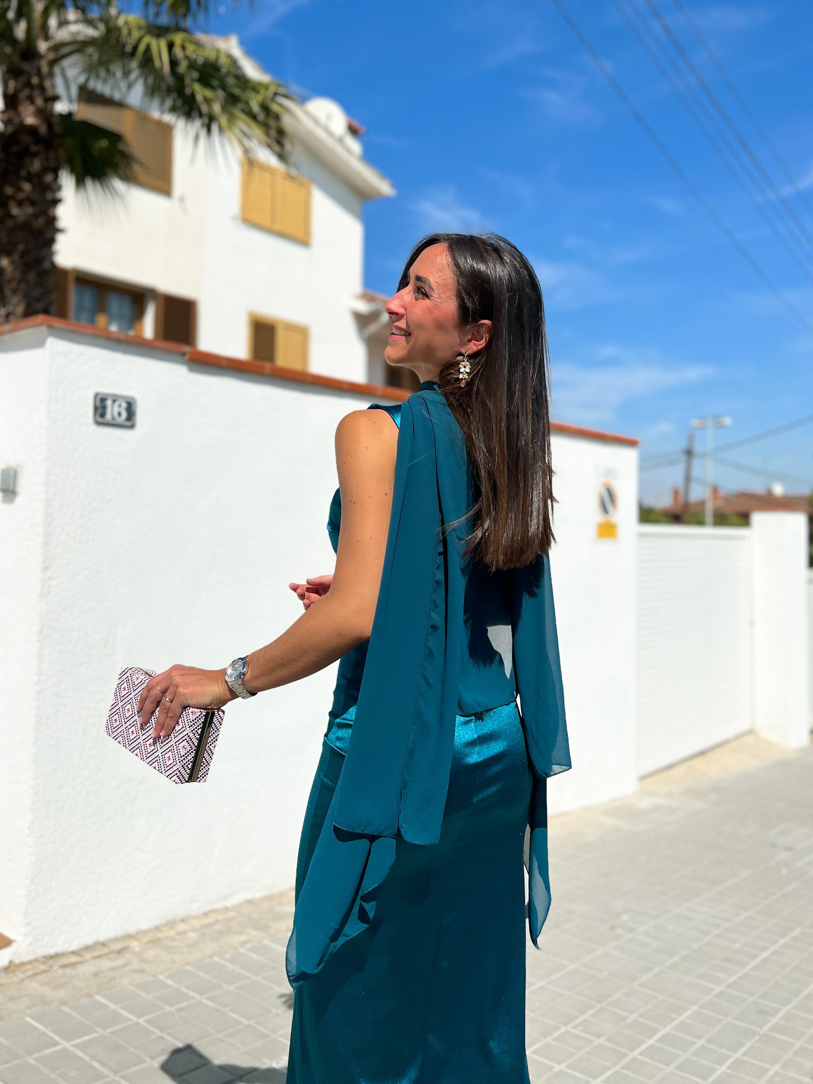 Gauze cape shawl TEAL