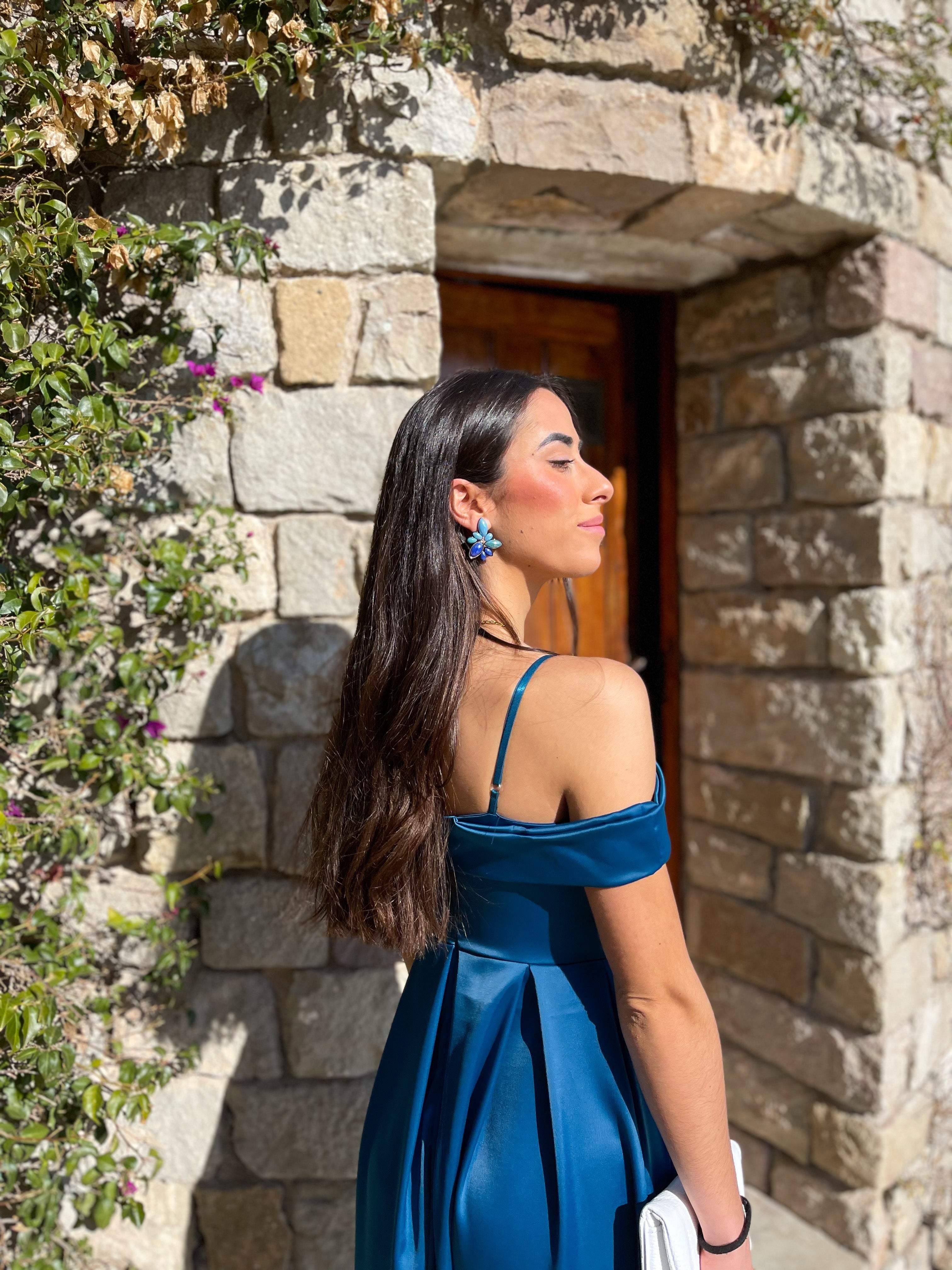 Satin boat dress TEAL