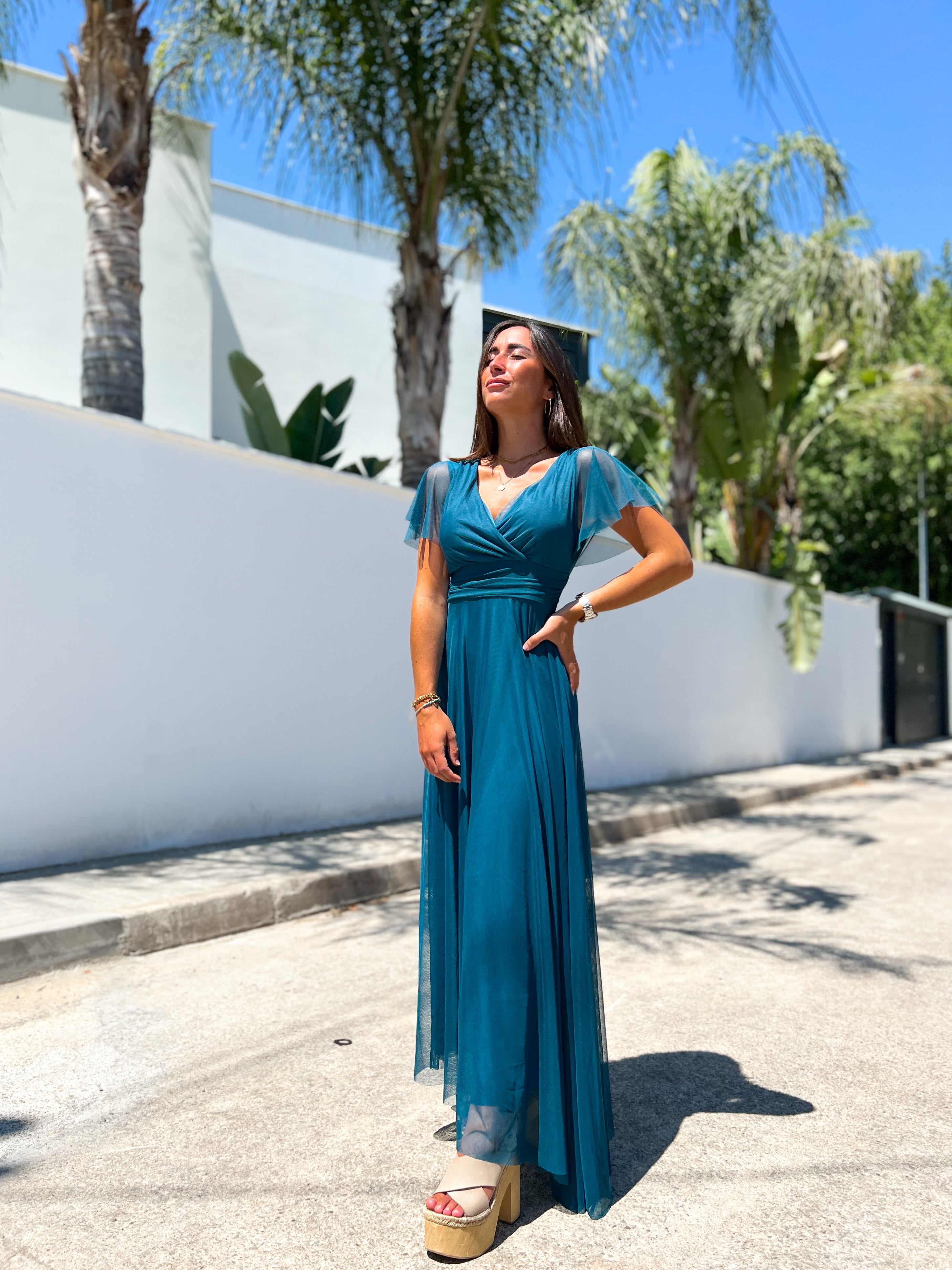 TEAL sleeve tulle dress