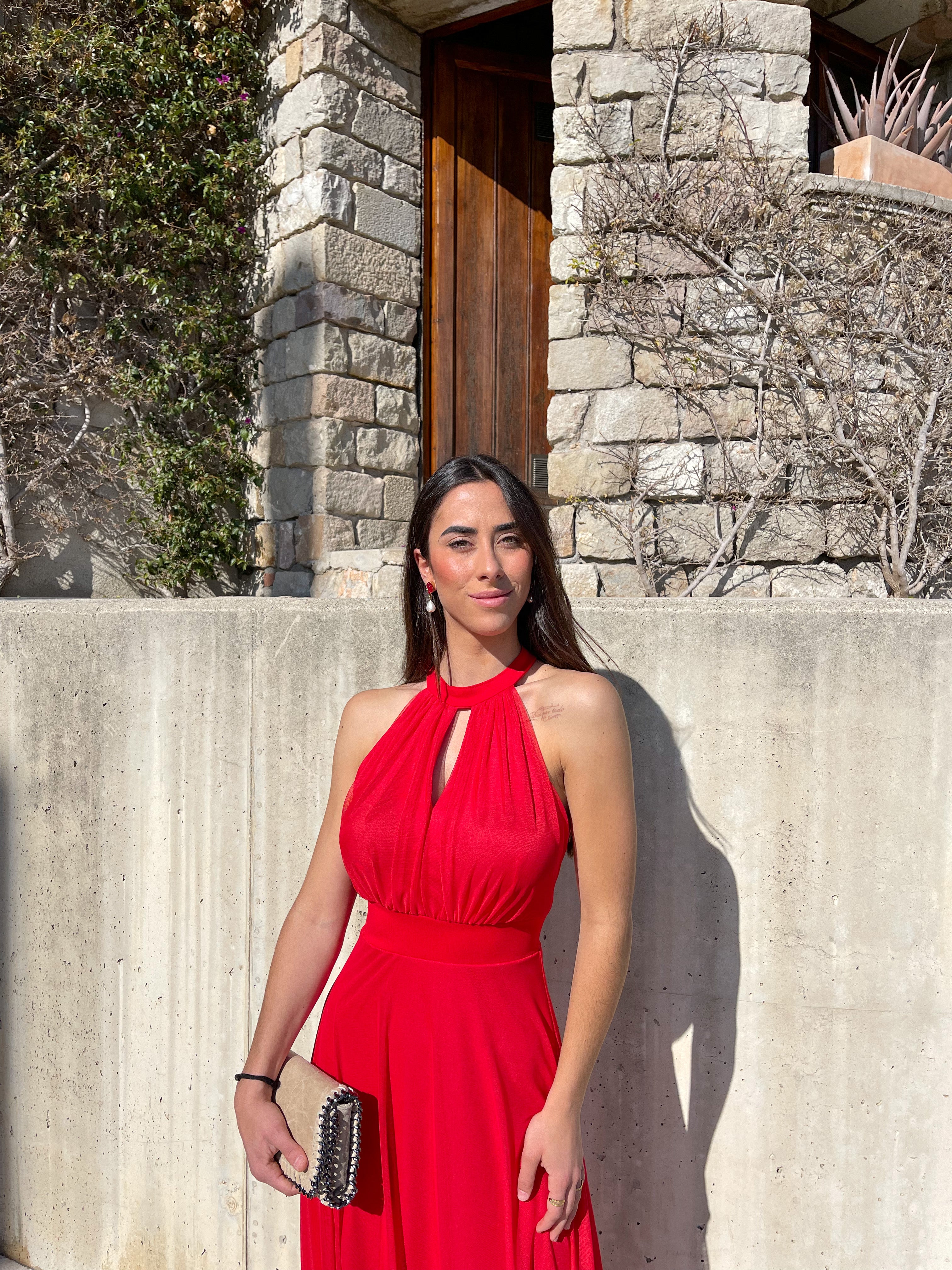 Red tulle halter band dress
