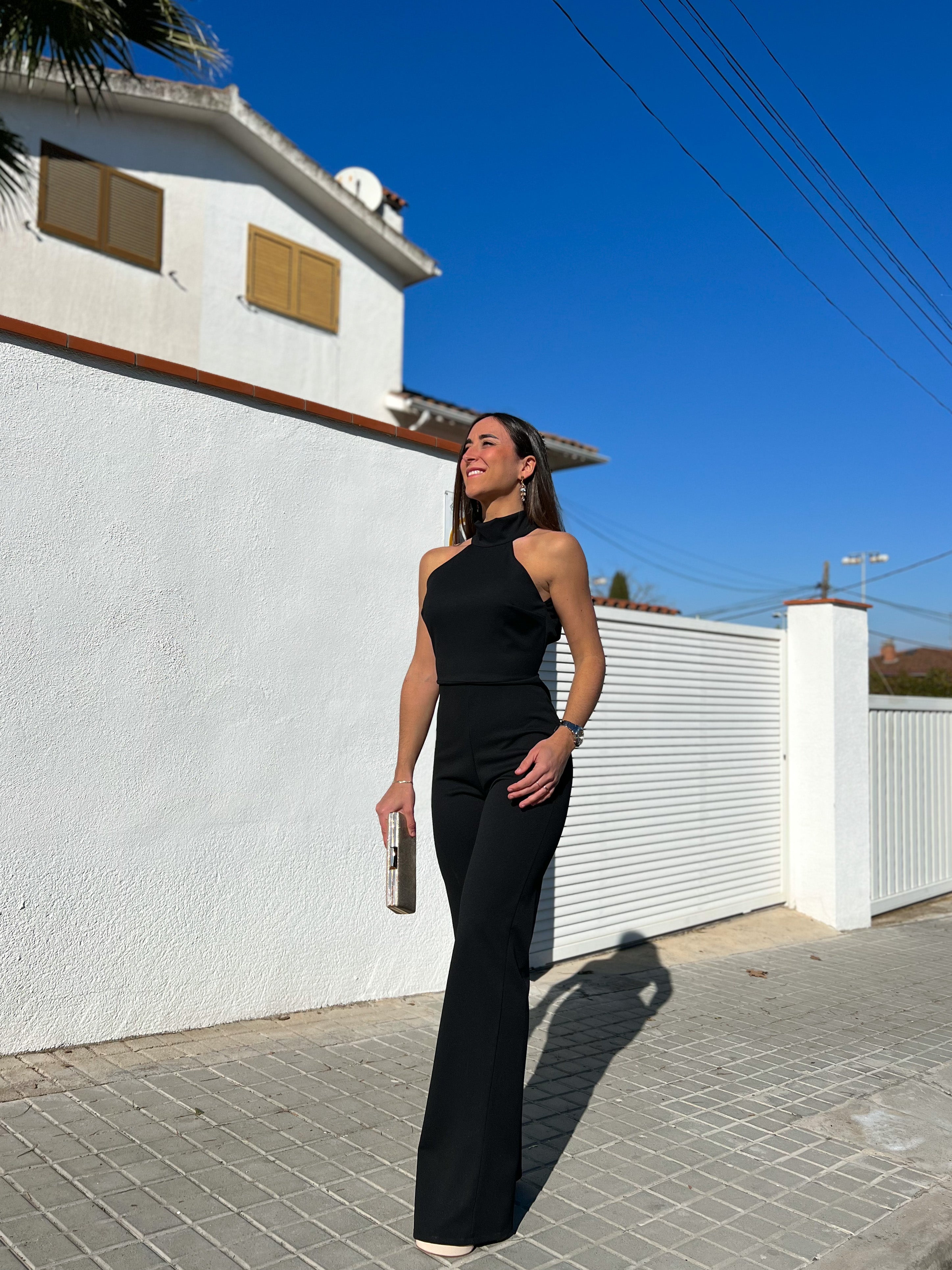Black crepe halter Jumpsuit