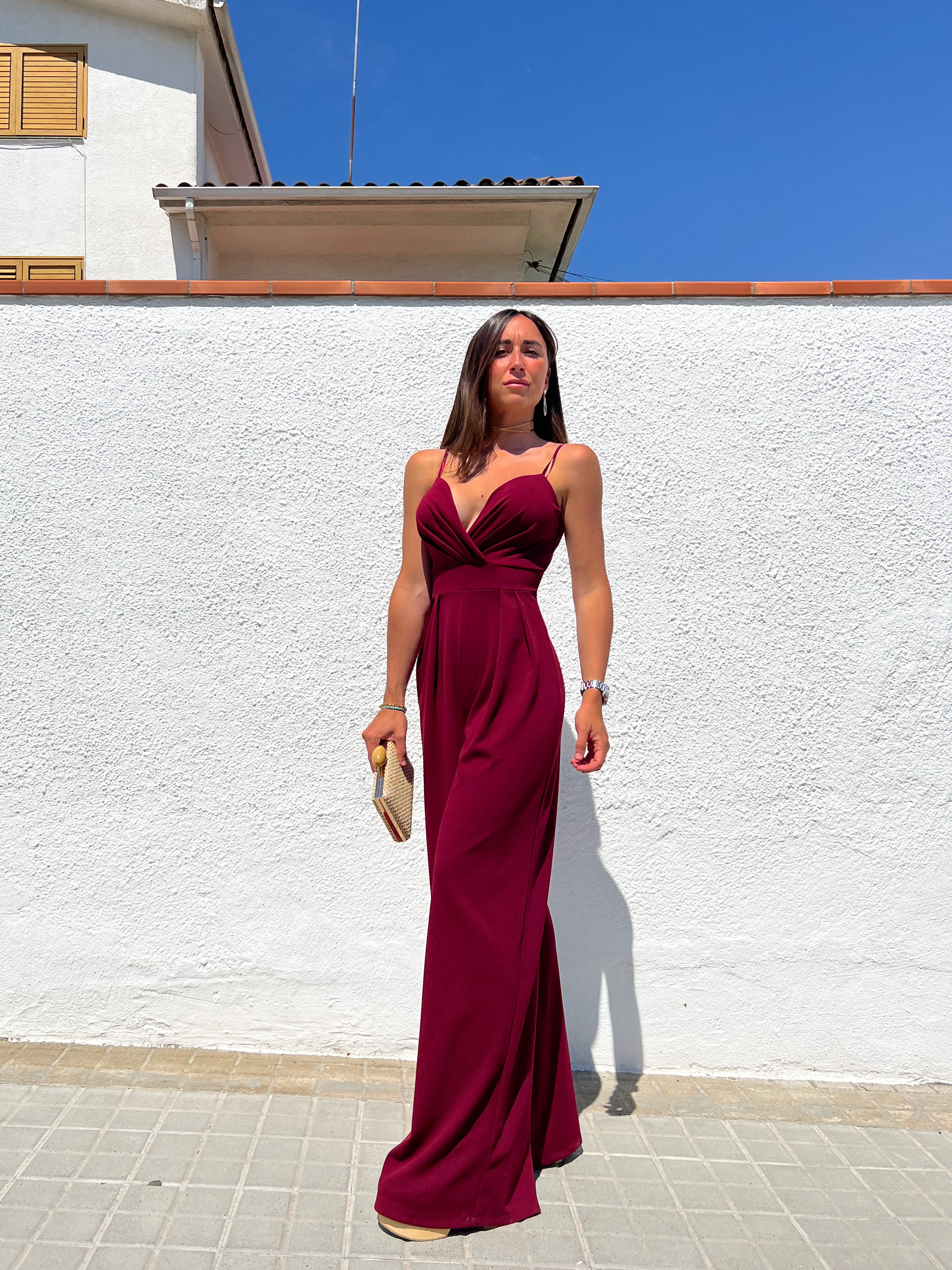 Jumpsuit crepe heart wine