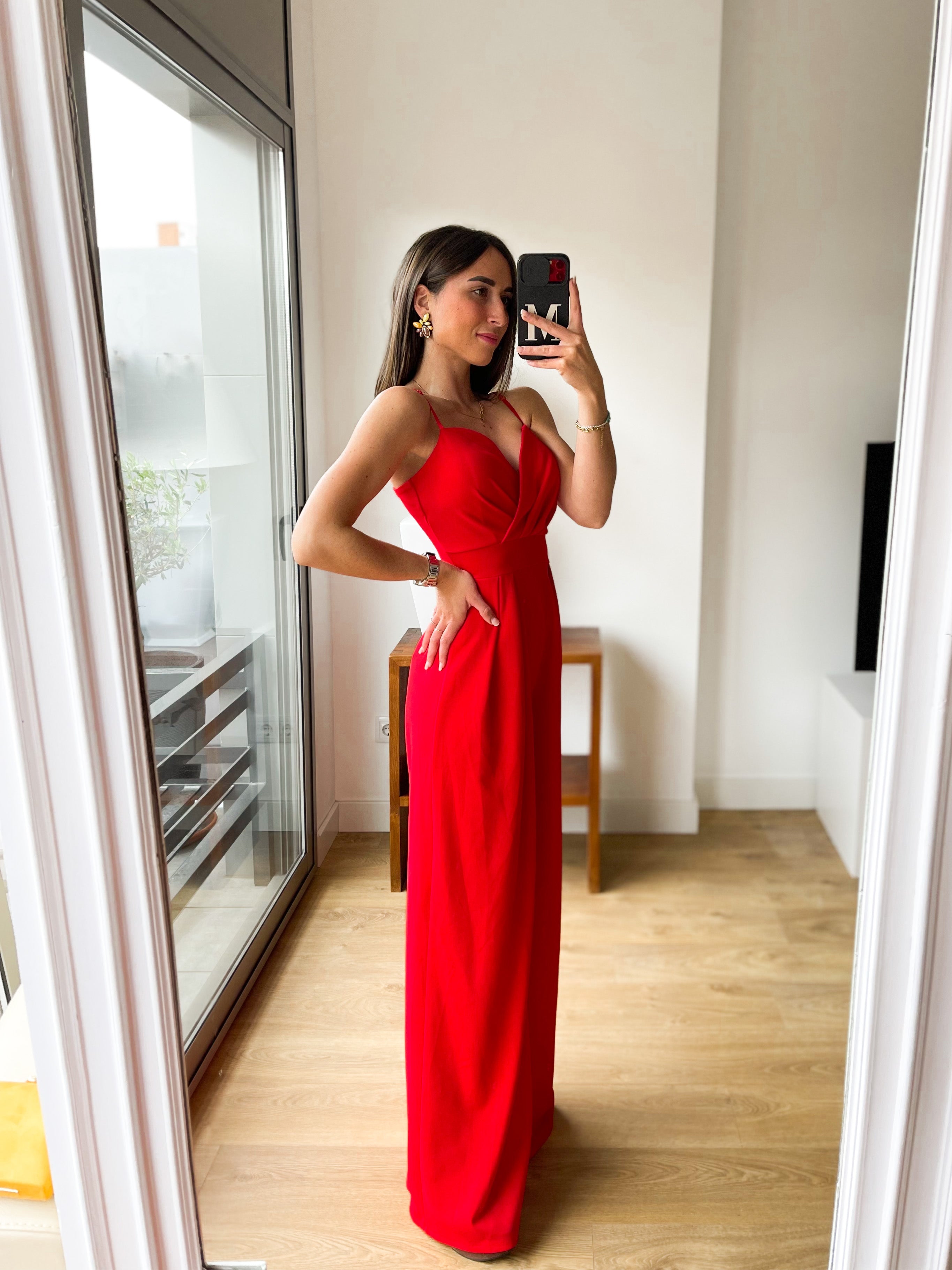 Red heart crepe crepe Jumpsuit