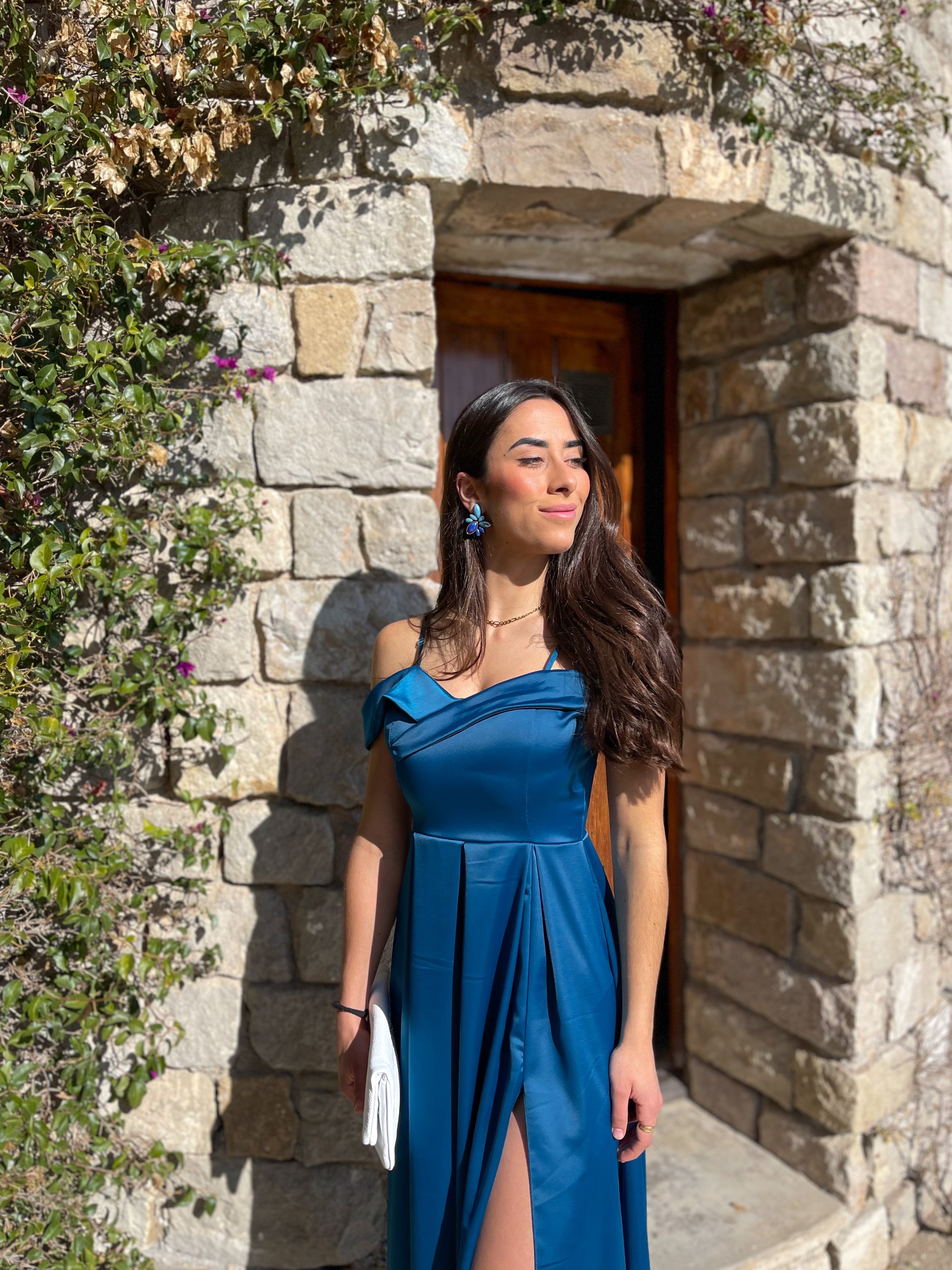 Satin boat dress TEAL