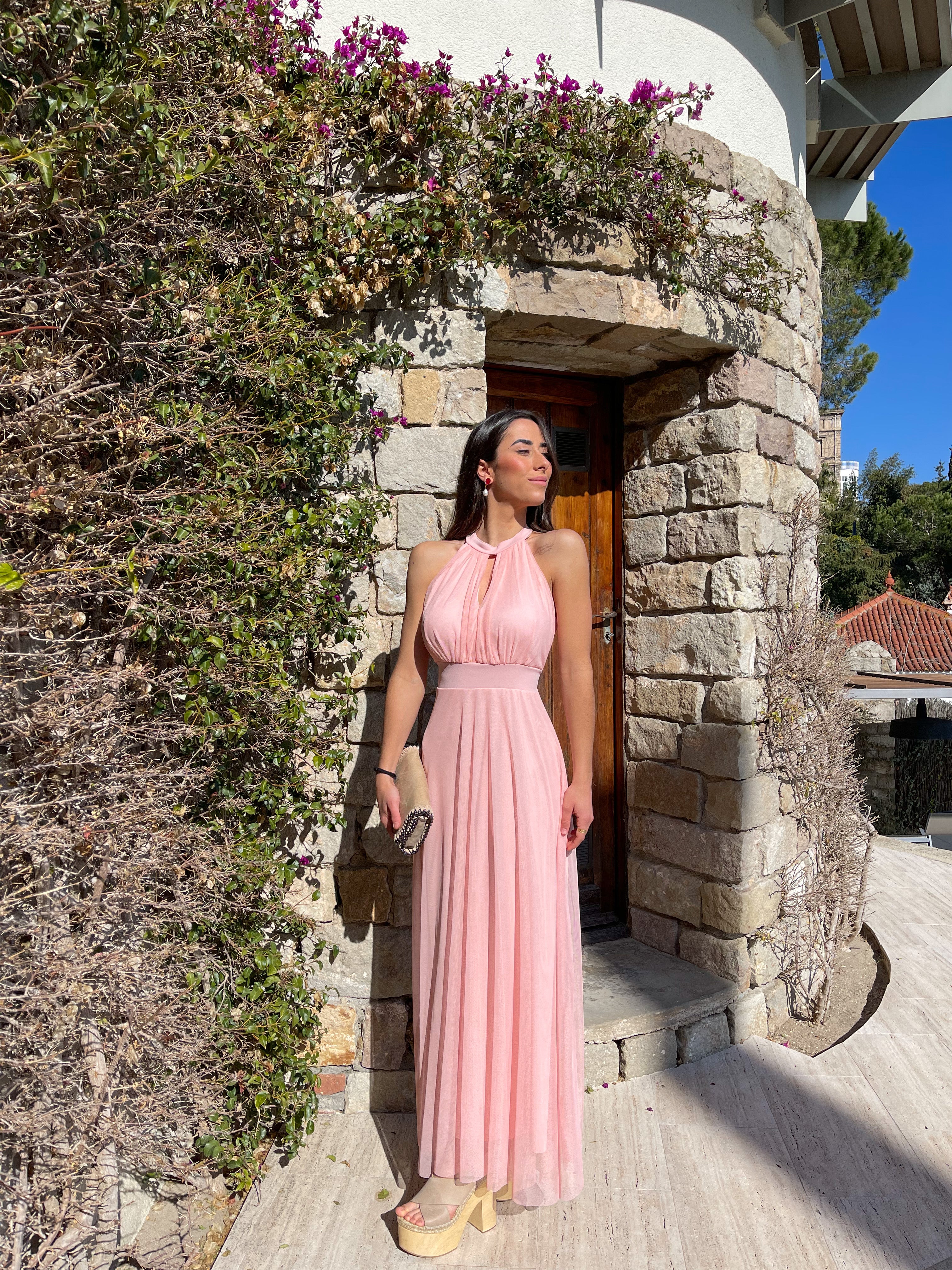 Pink tulle halter band dress