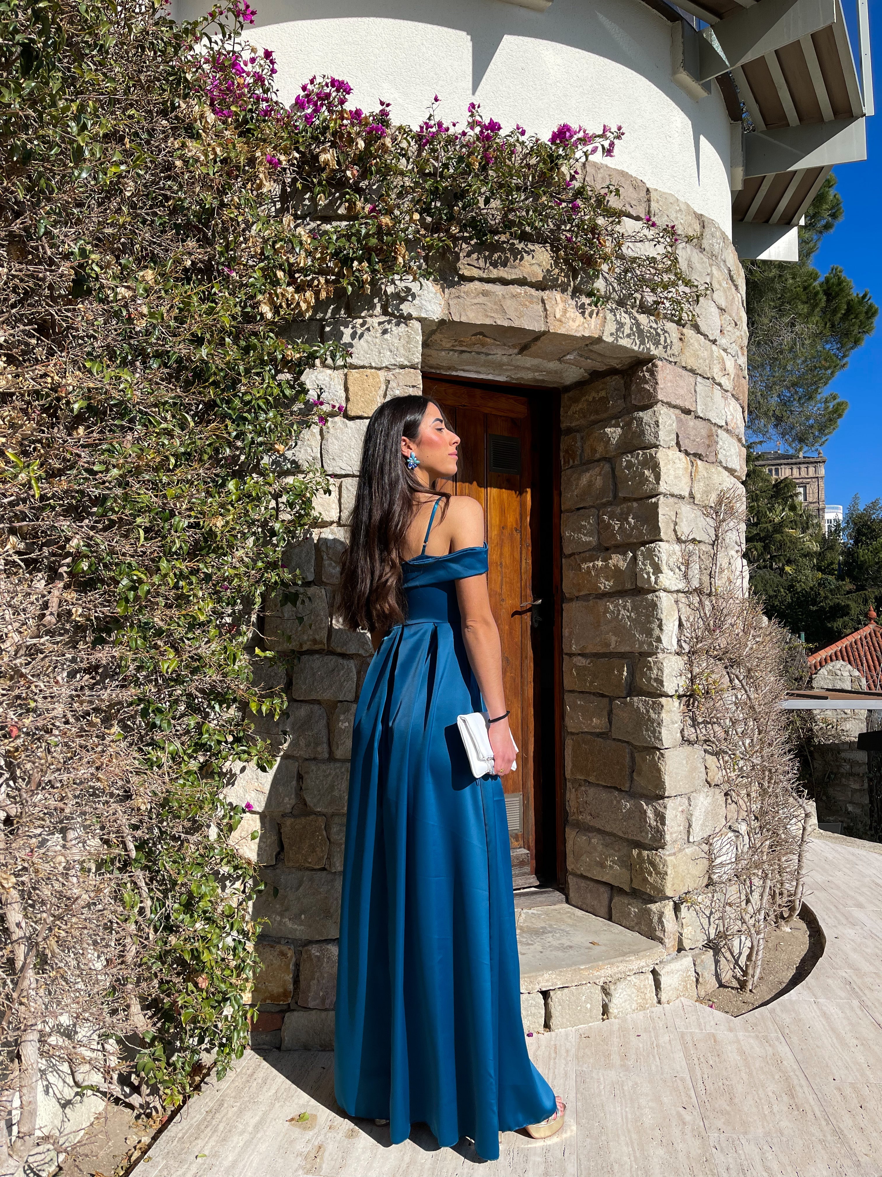 Satin boat dress TEAL