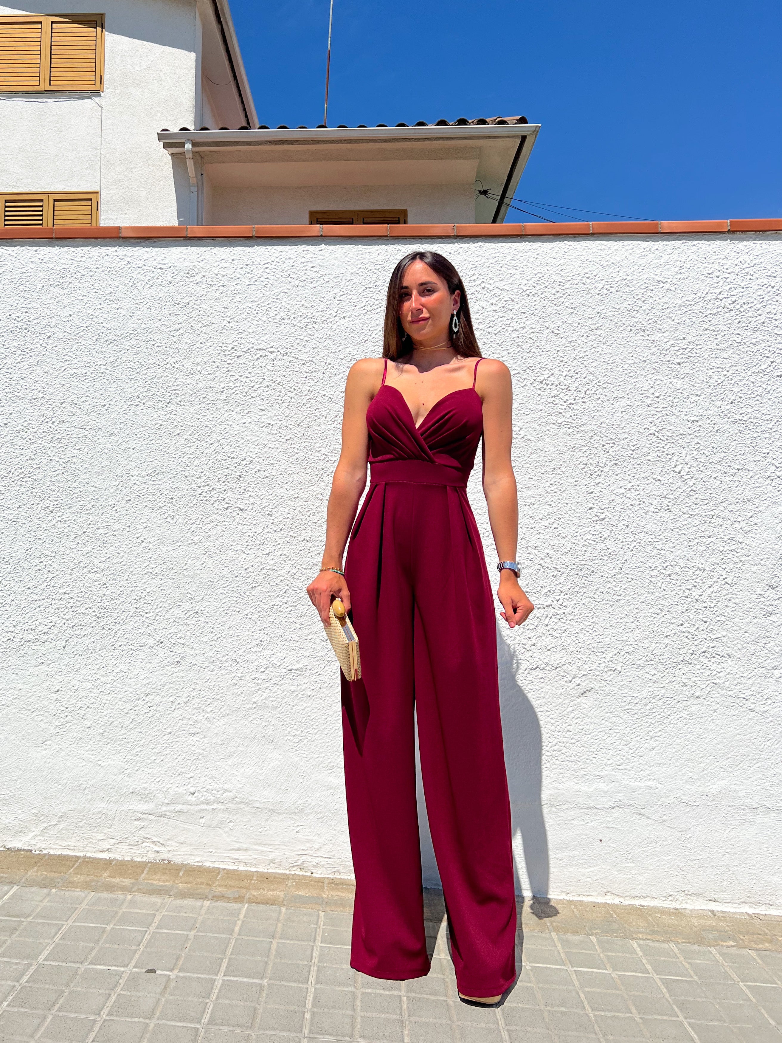 Jumpsuit crepe heart wine