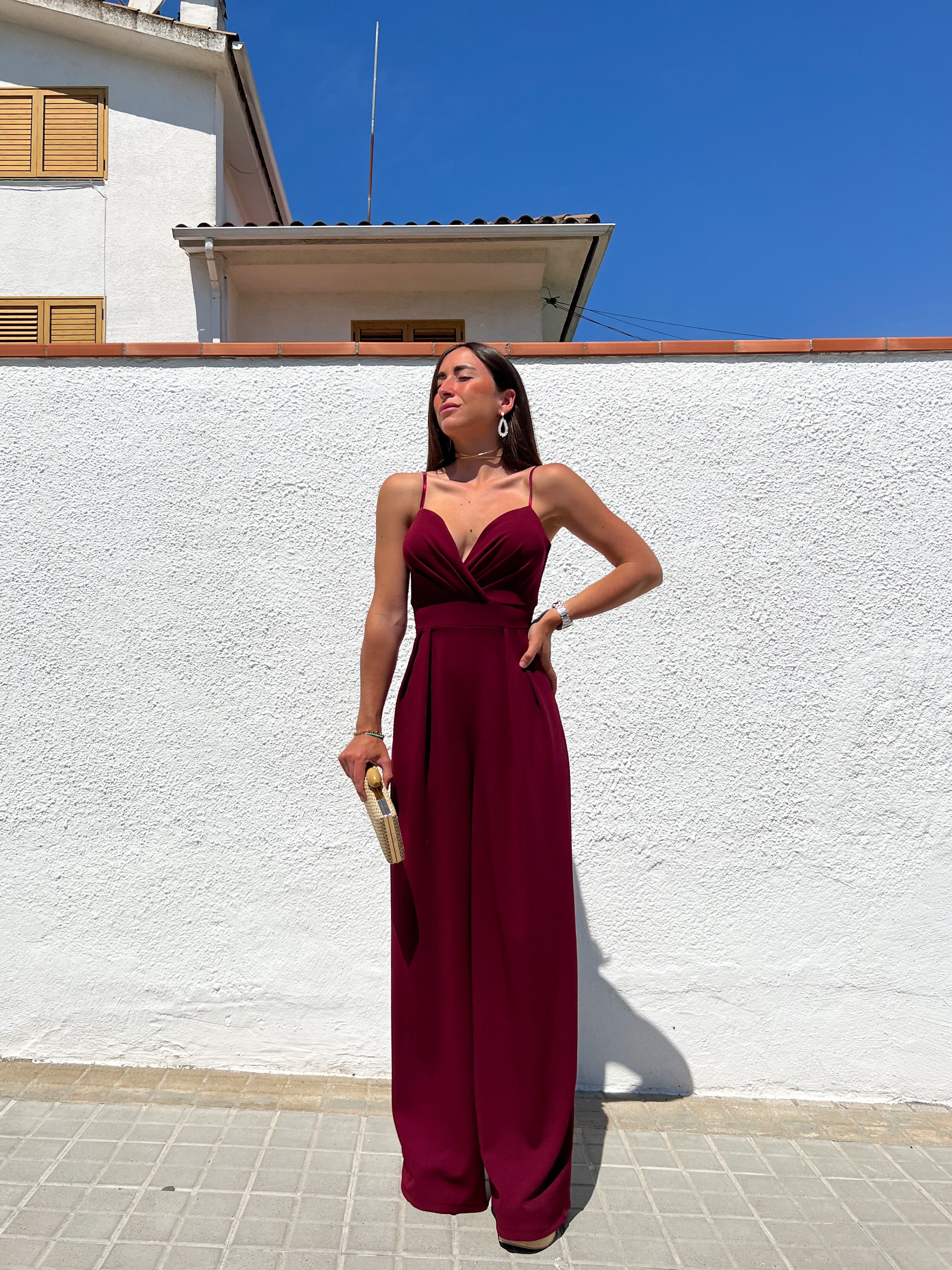 Jumpsuit crepe heart wine