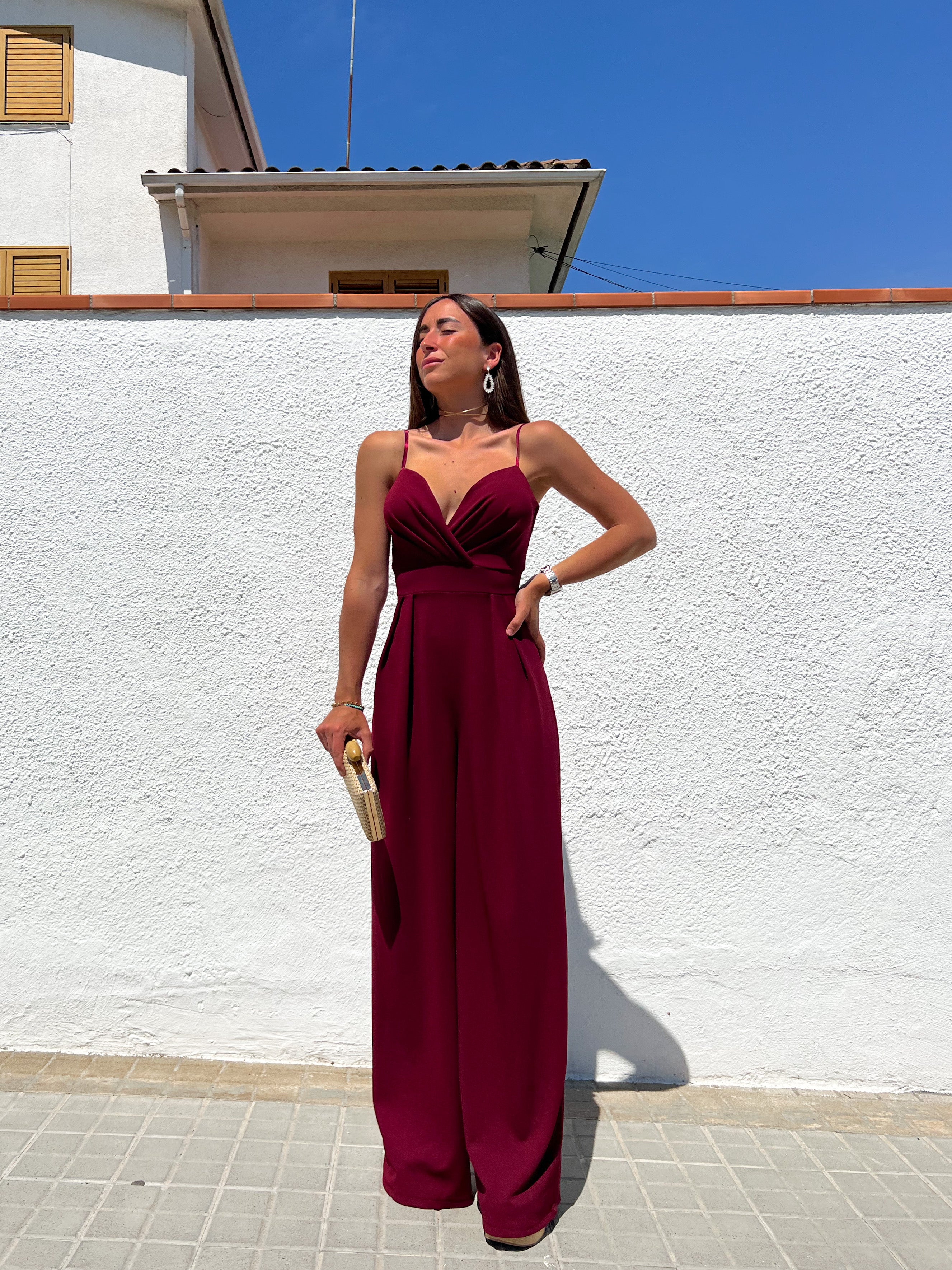 Jumpsuit crepe heart wine