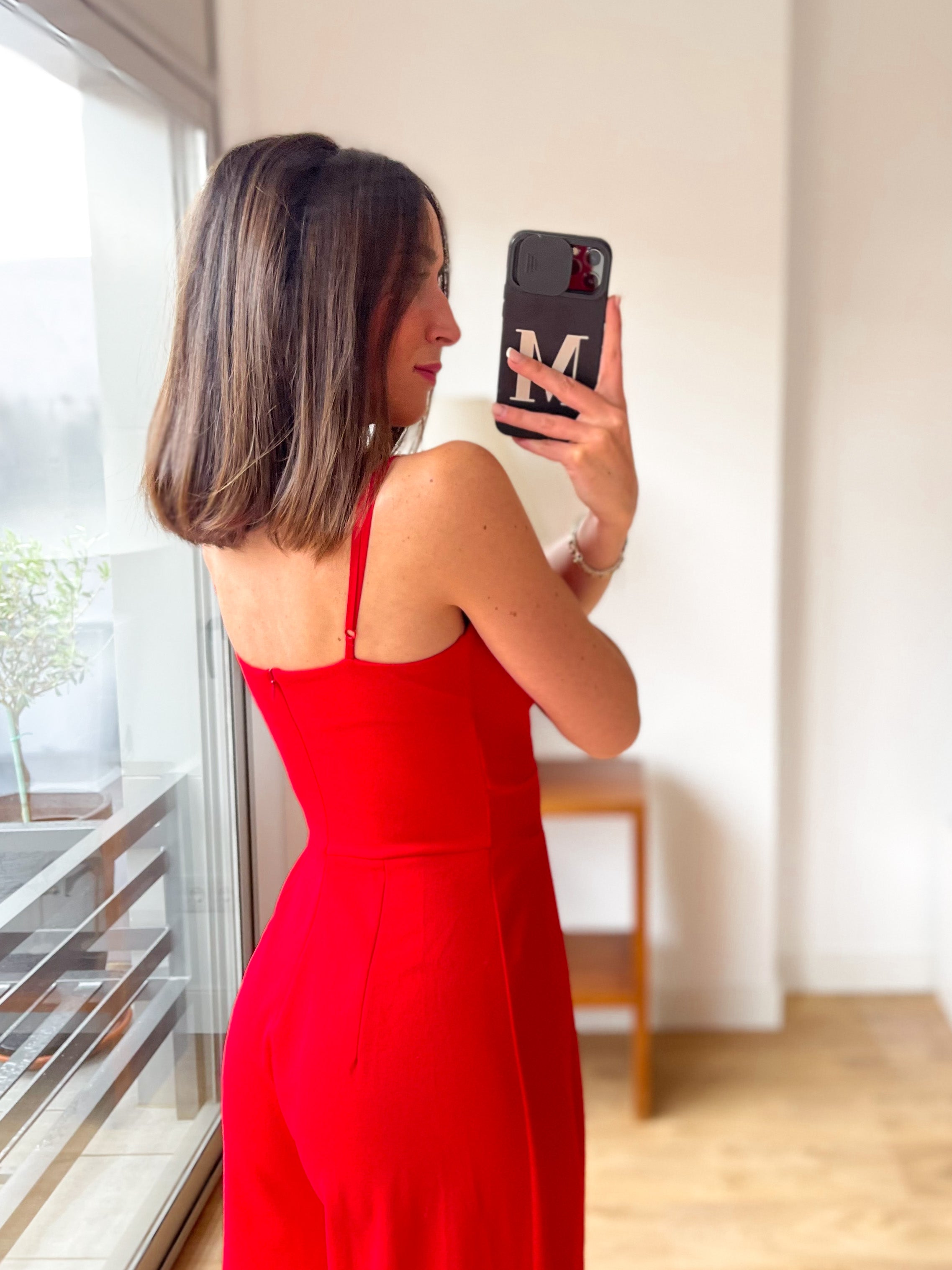 Red heart crepe crepe Jumpsuit