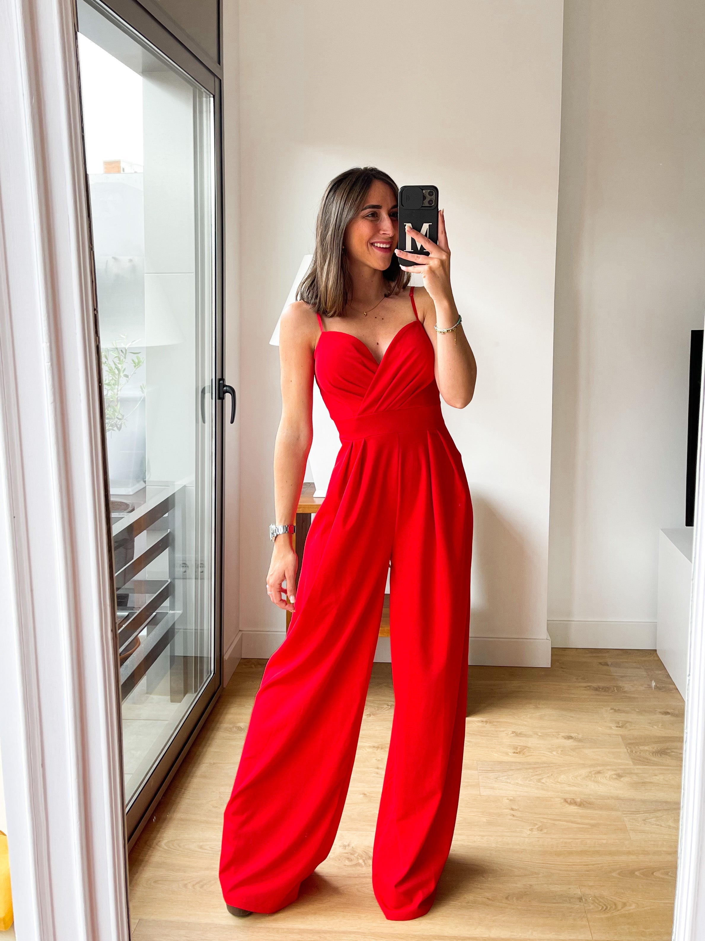 Red heart crepe crepe Jumpsuit