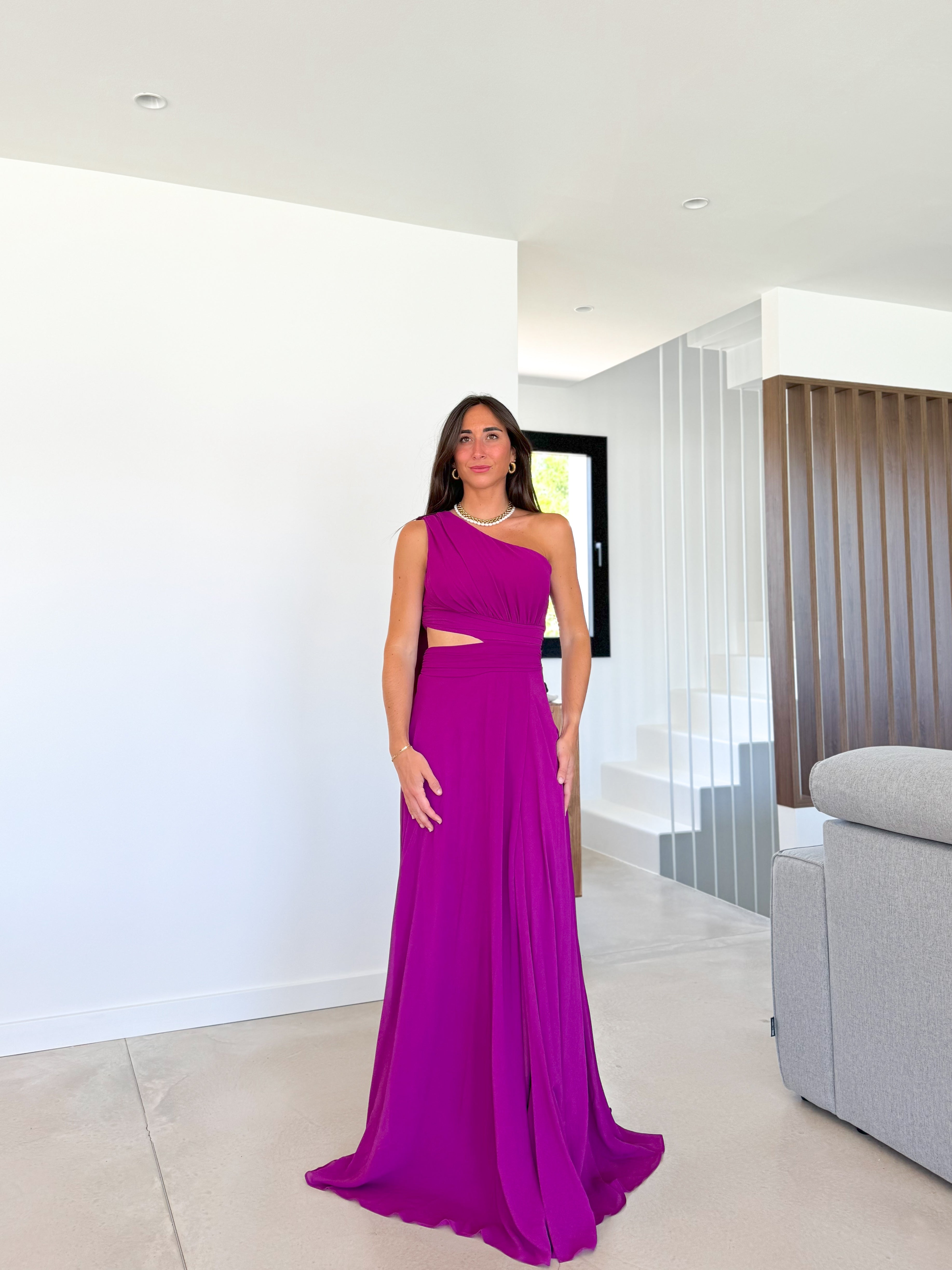 Robe en crêpe asym BOUGAINVILLEA