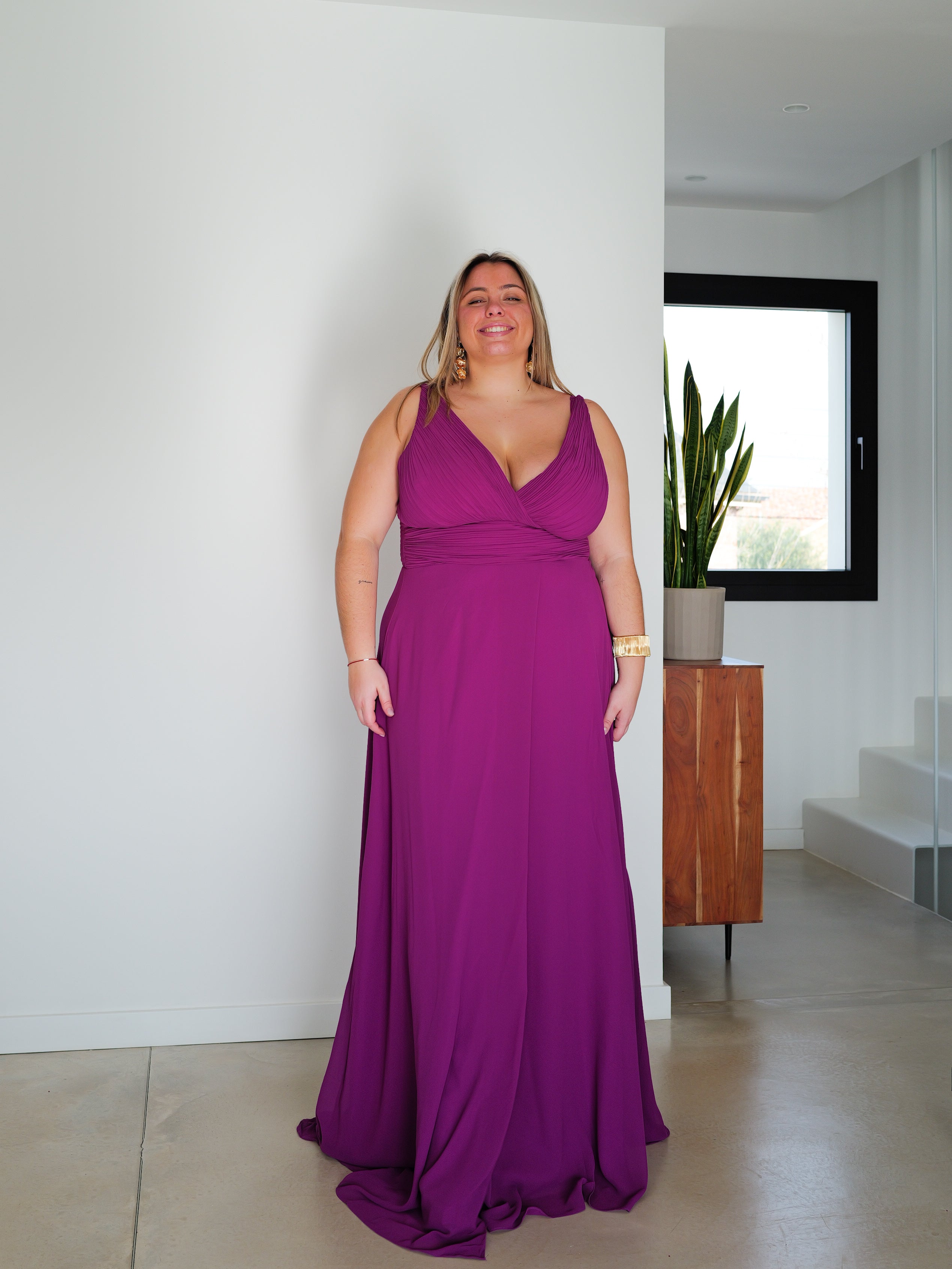 Robe longue avec décolleté en V drapé BOUGAINVILLEA