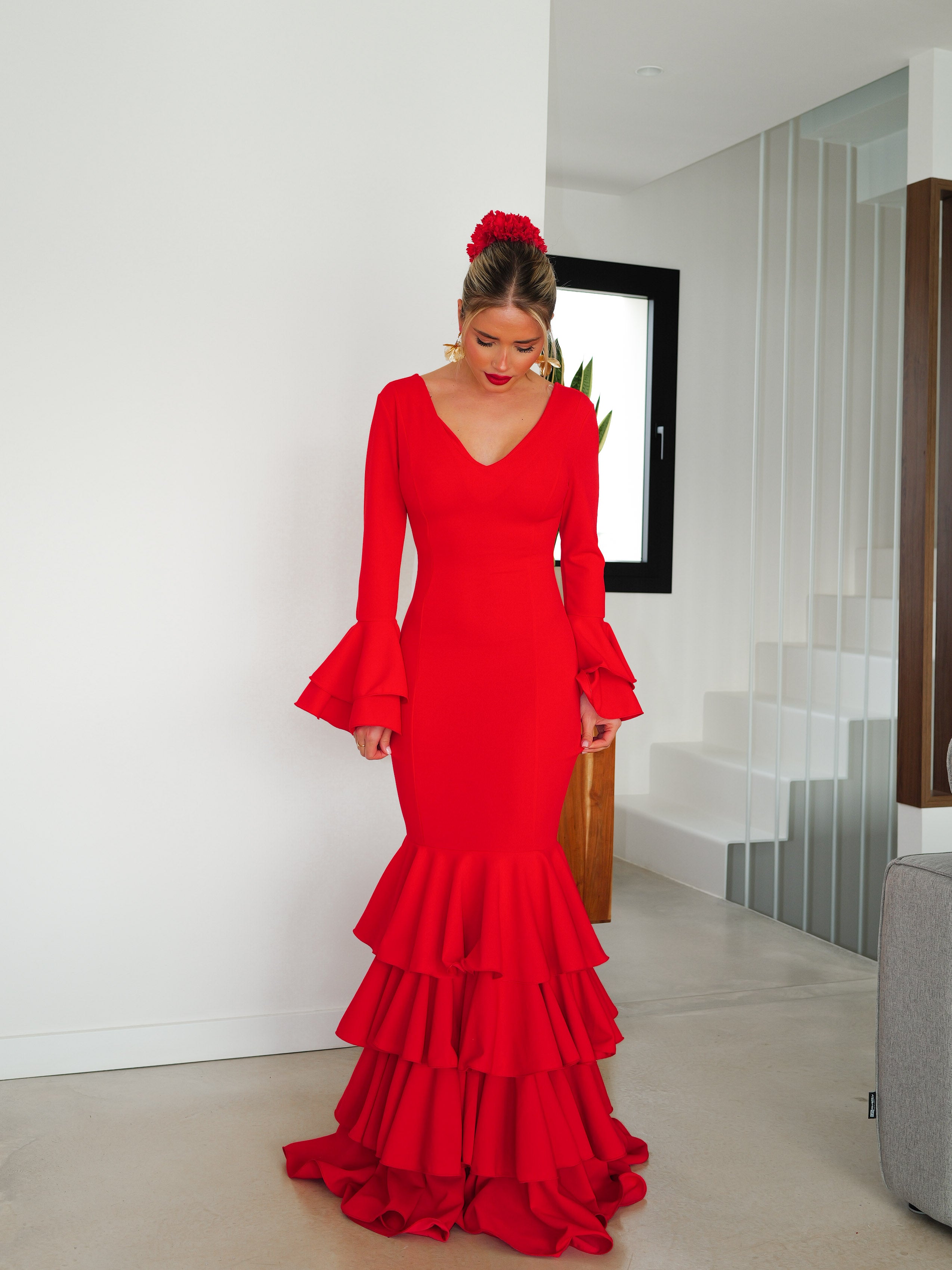 Robe flamenco à volants rouges