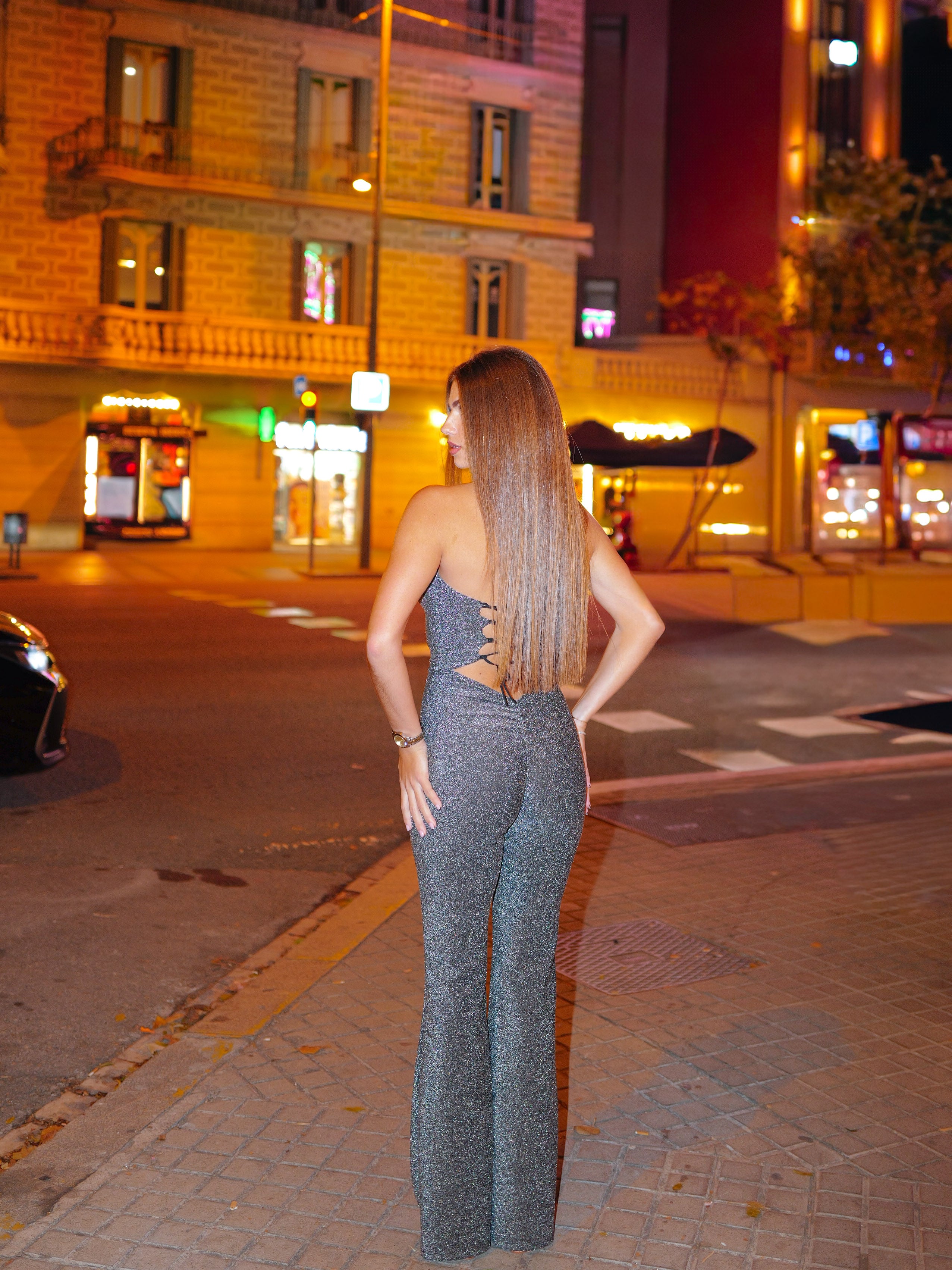 Combinaison corset lurex argent