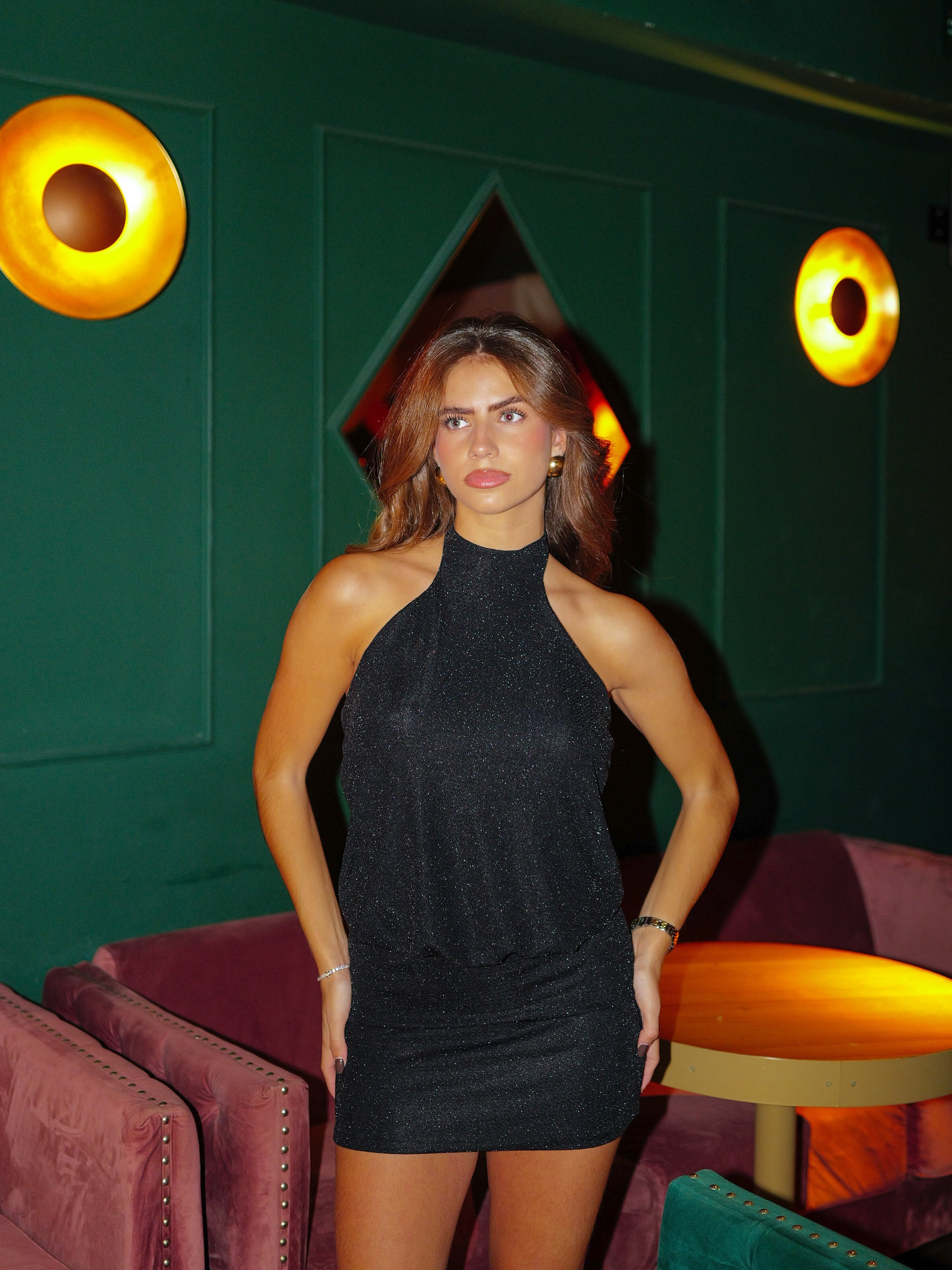 Mini robe dos nu lurex noir