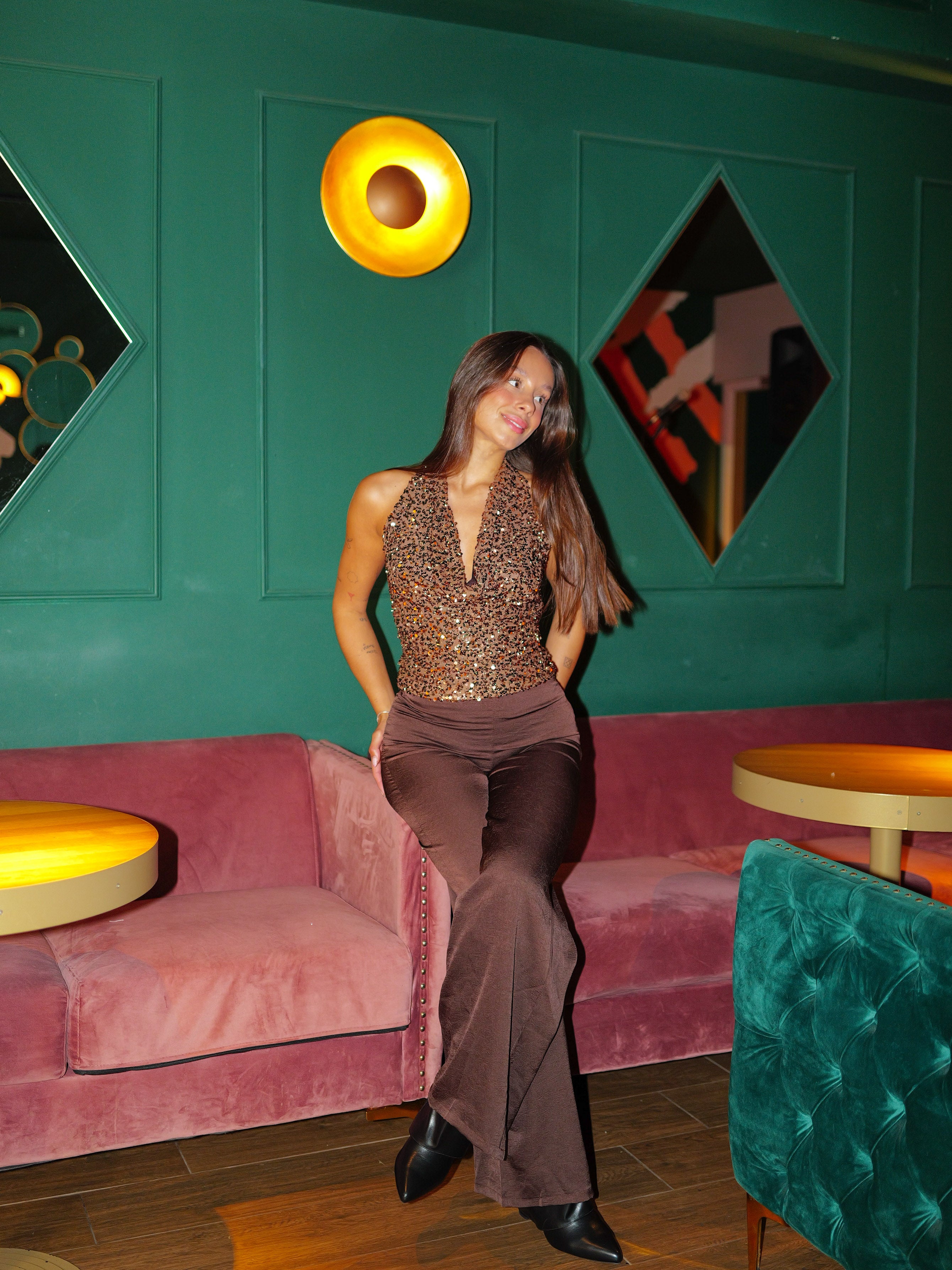 Pantalon palazzo en satin chocolat