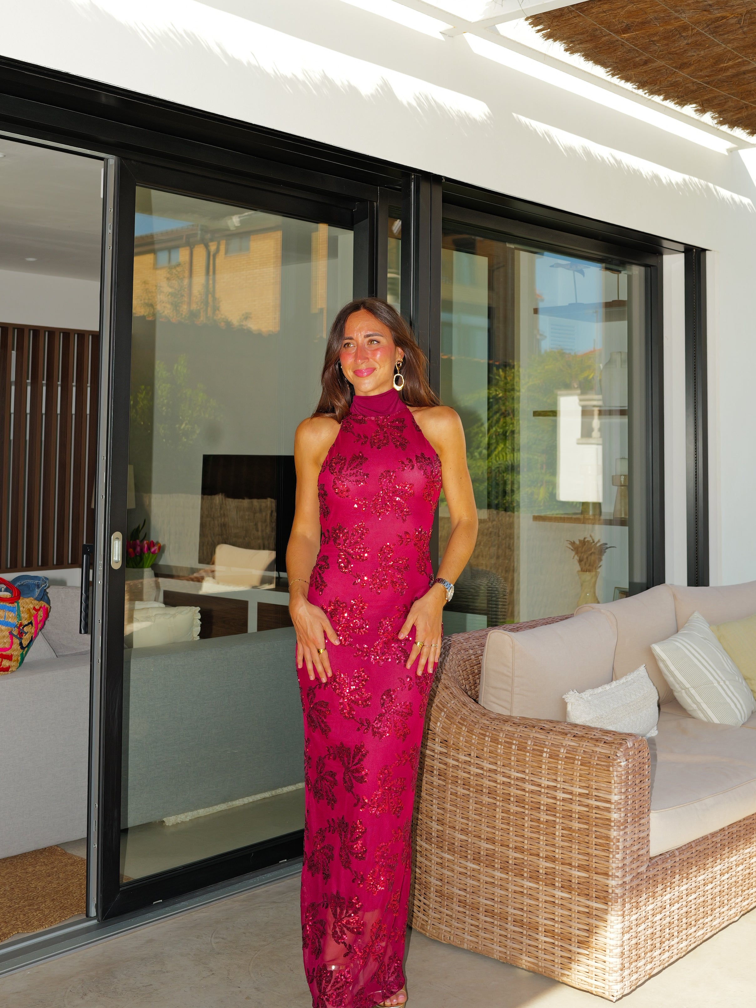 Robe dos nu en tulle de couleur bourgogne