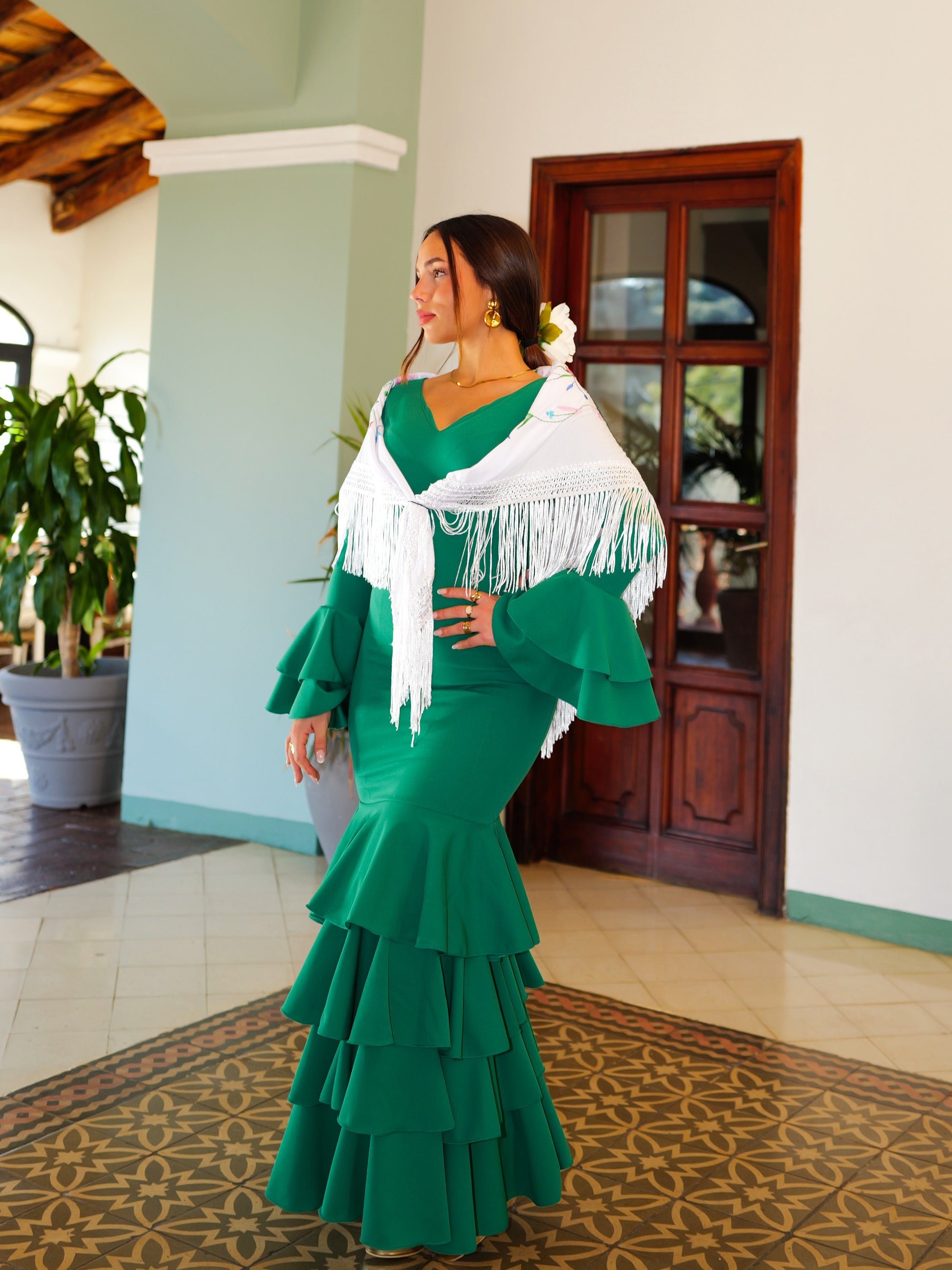 Robe flamenca à volants verte