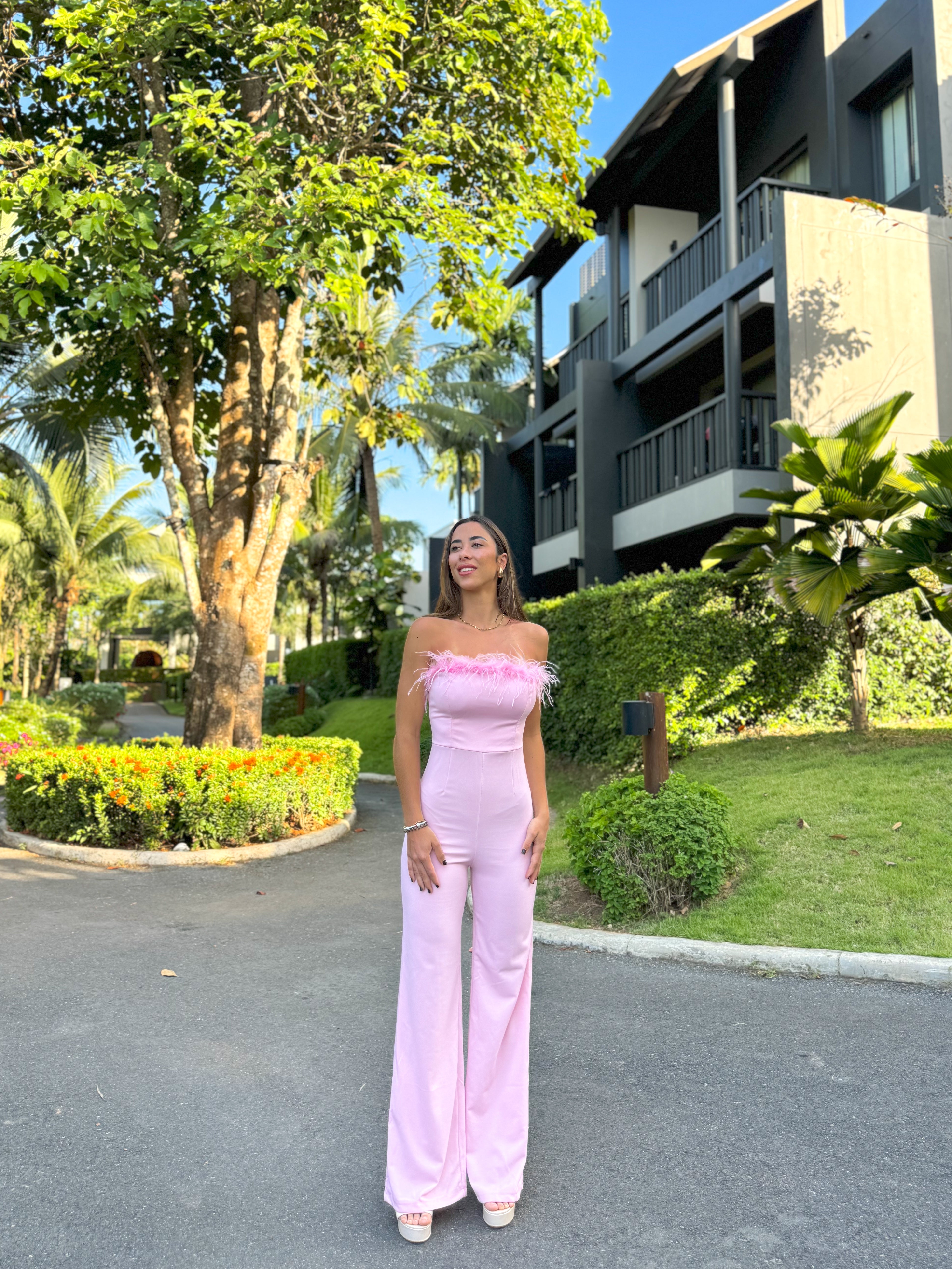 Combinaison longues plumes roses