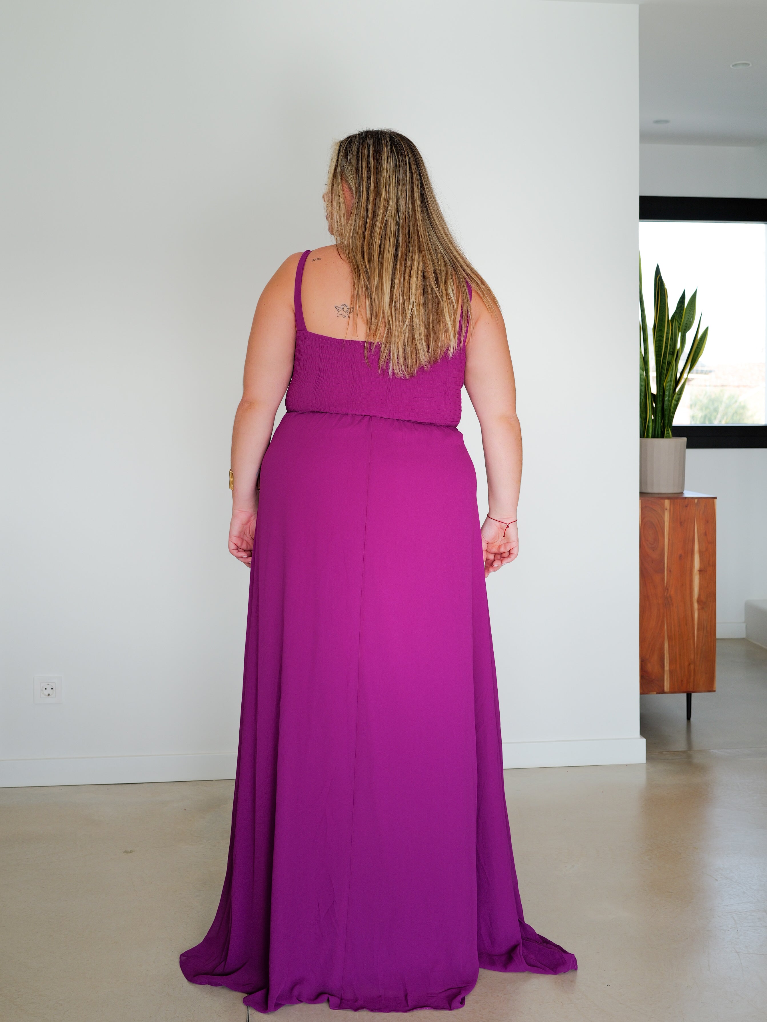 Robe longue avec décolleté en V drapé BOUGAINVILLEA