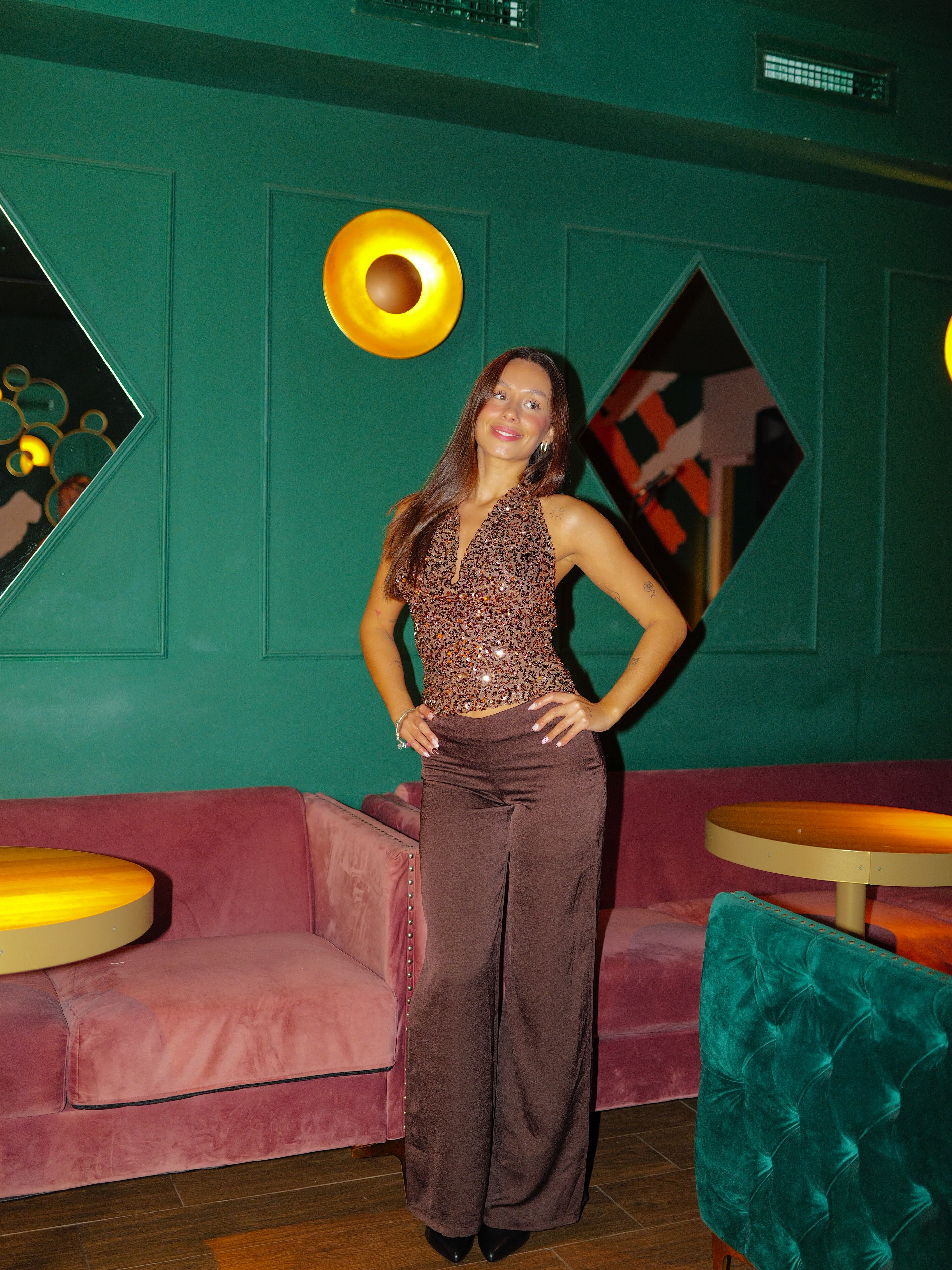 Pantalon palazzo en satin chocolat