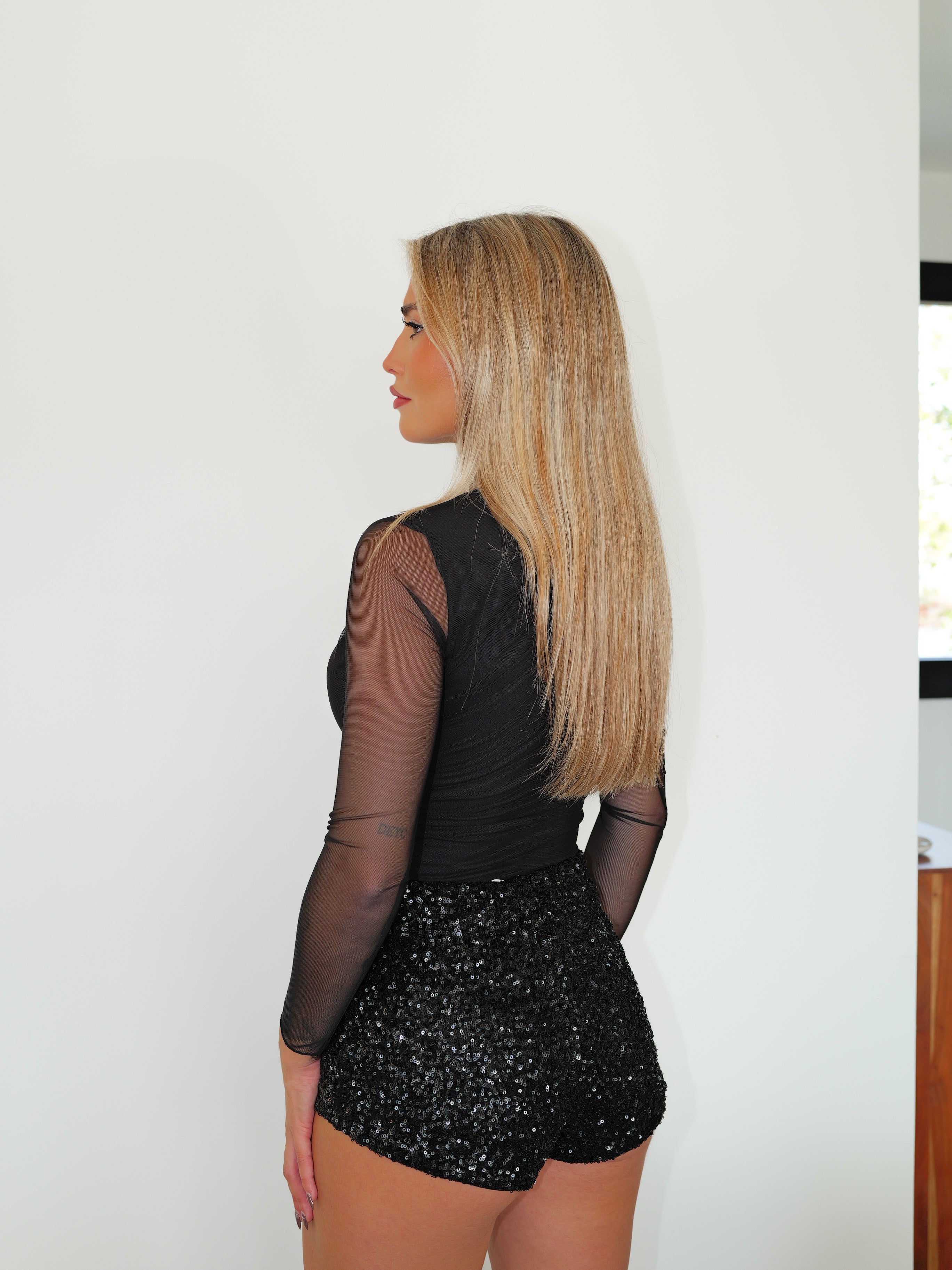 Body à manches en tulle noir