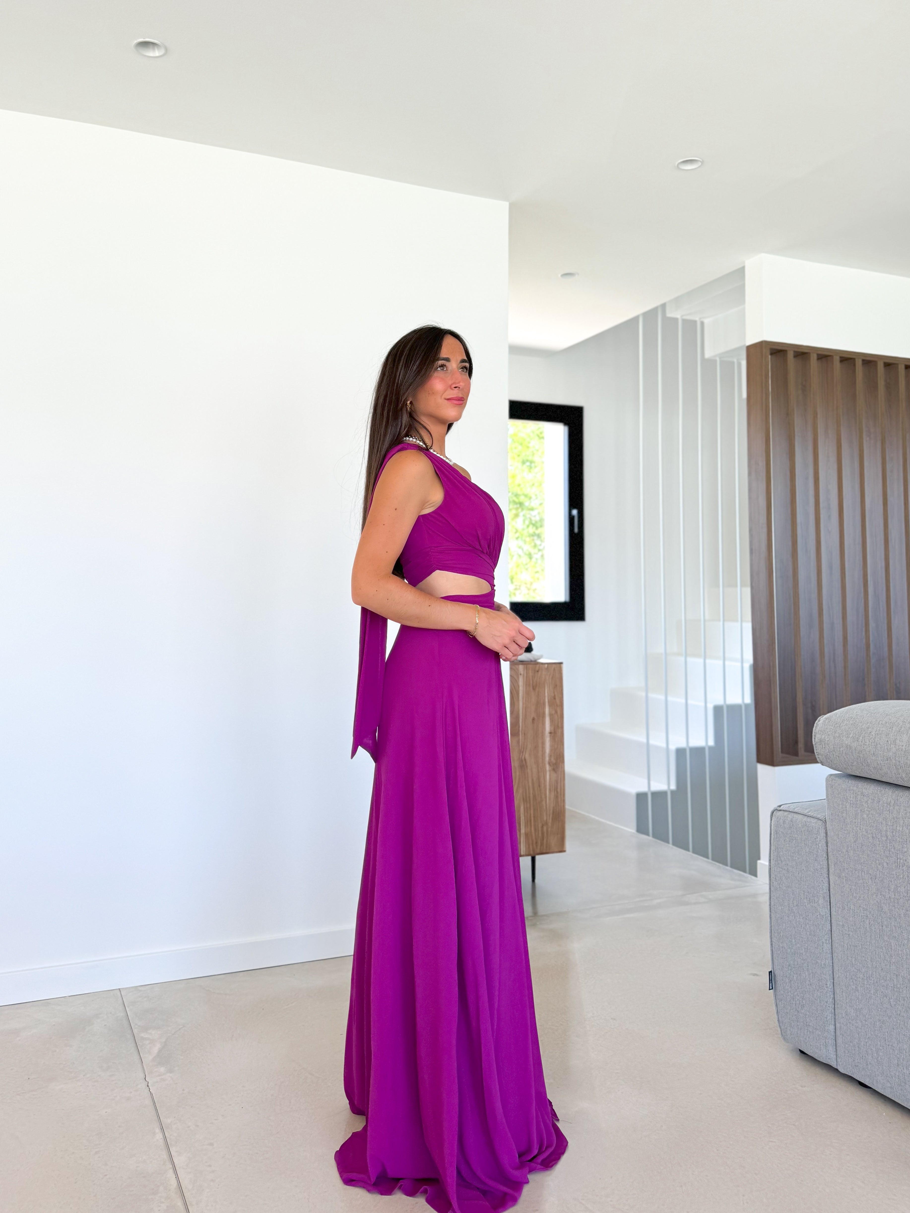 Robe en crêpe asym BOUGAINVILLEA