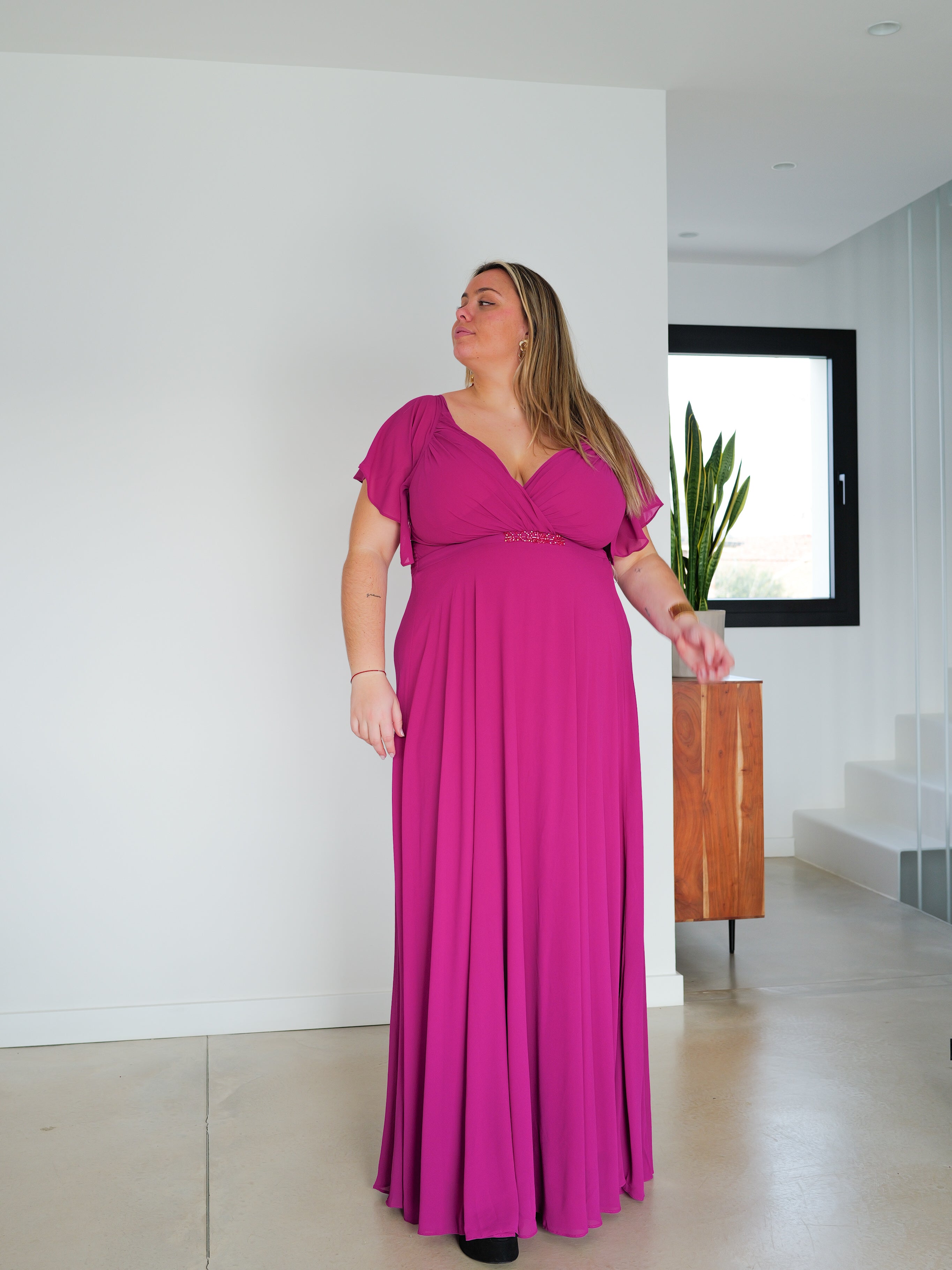 Robe à manches en gaze BOUGAINVILLEA