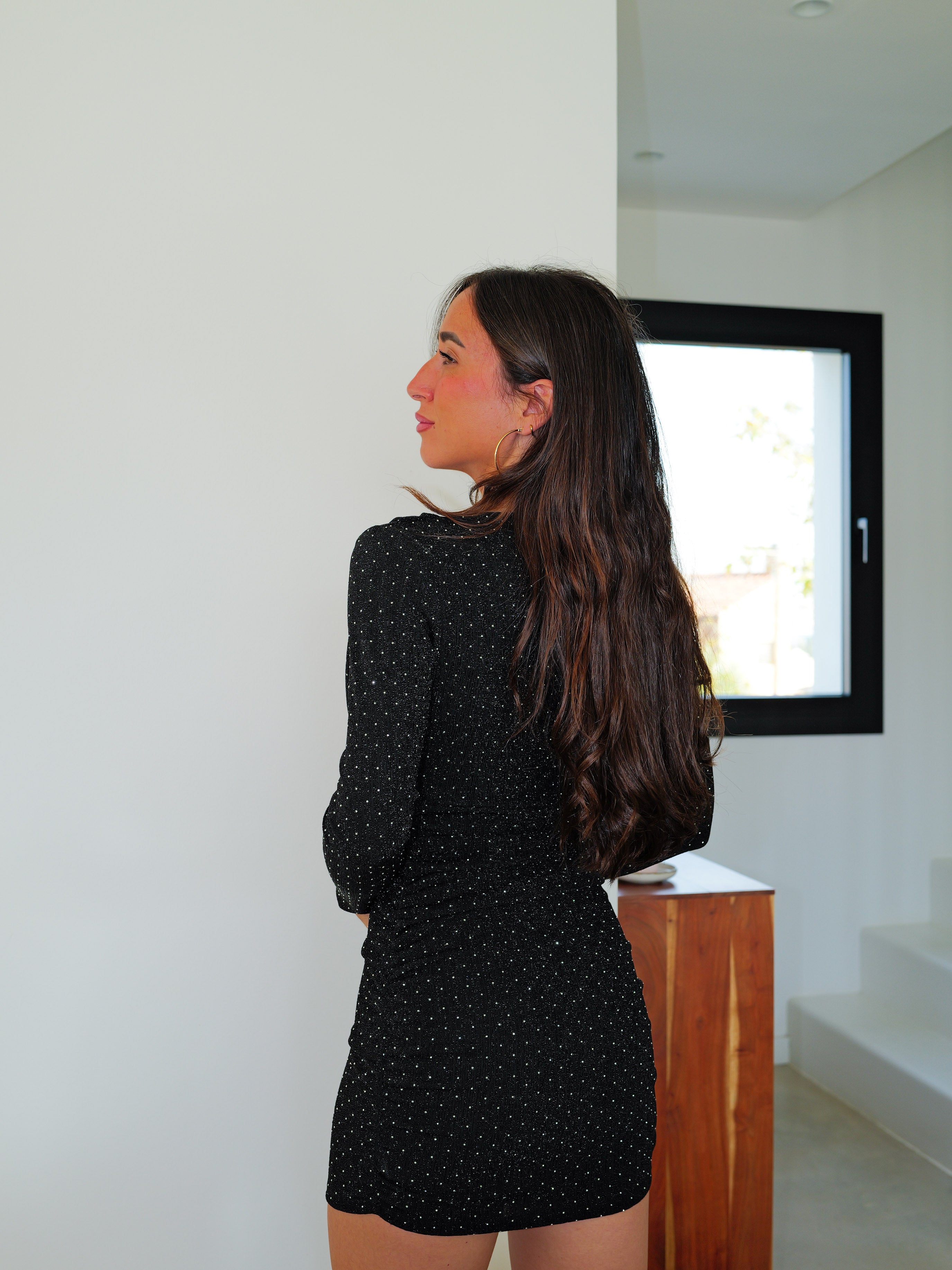 Mini robe cascade à paillettes en lurex noir