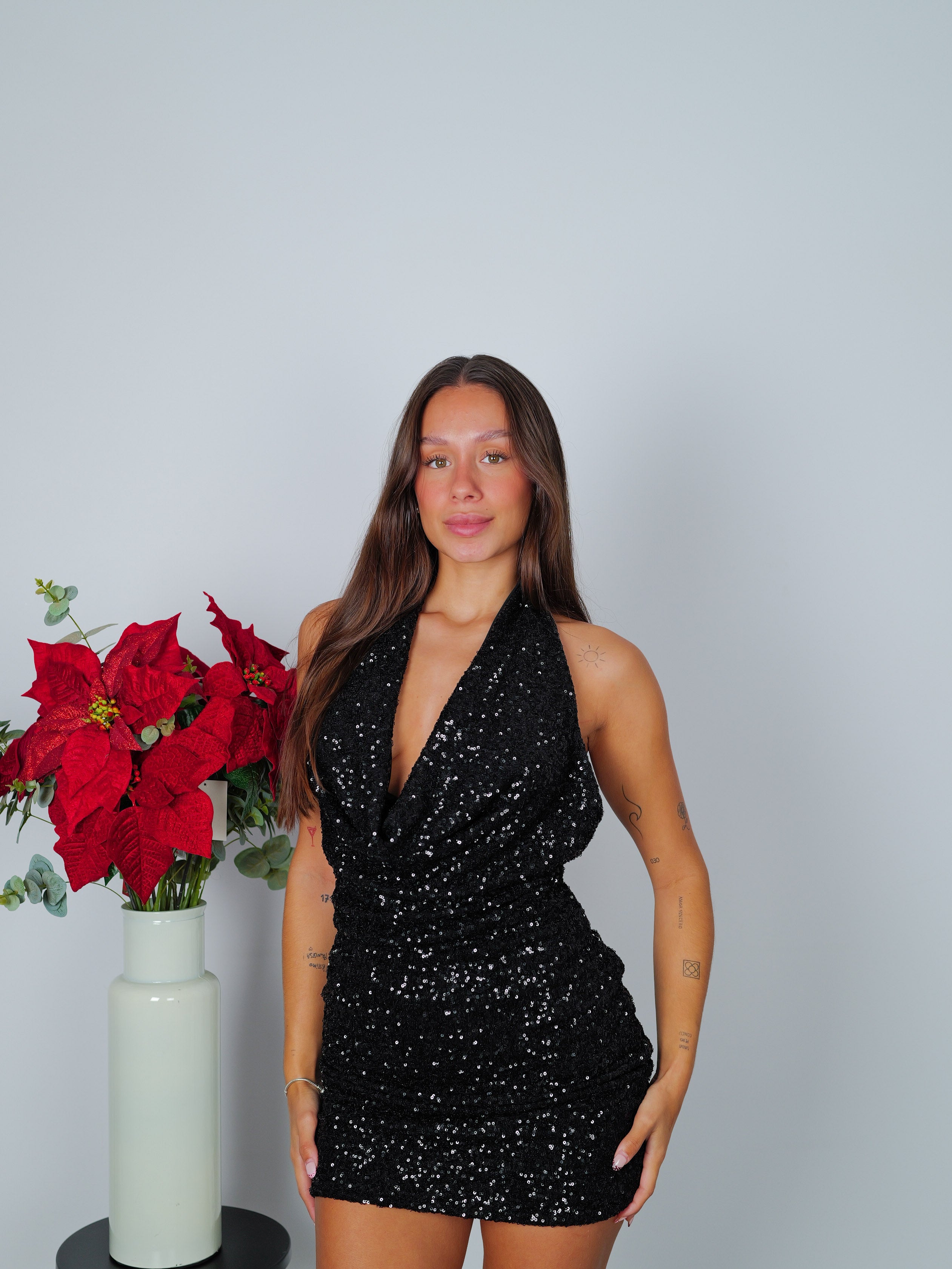 Mini robe cascade à paillettes noires