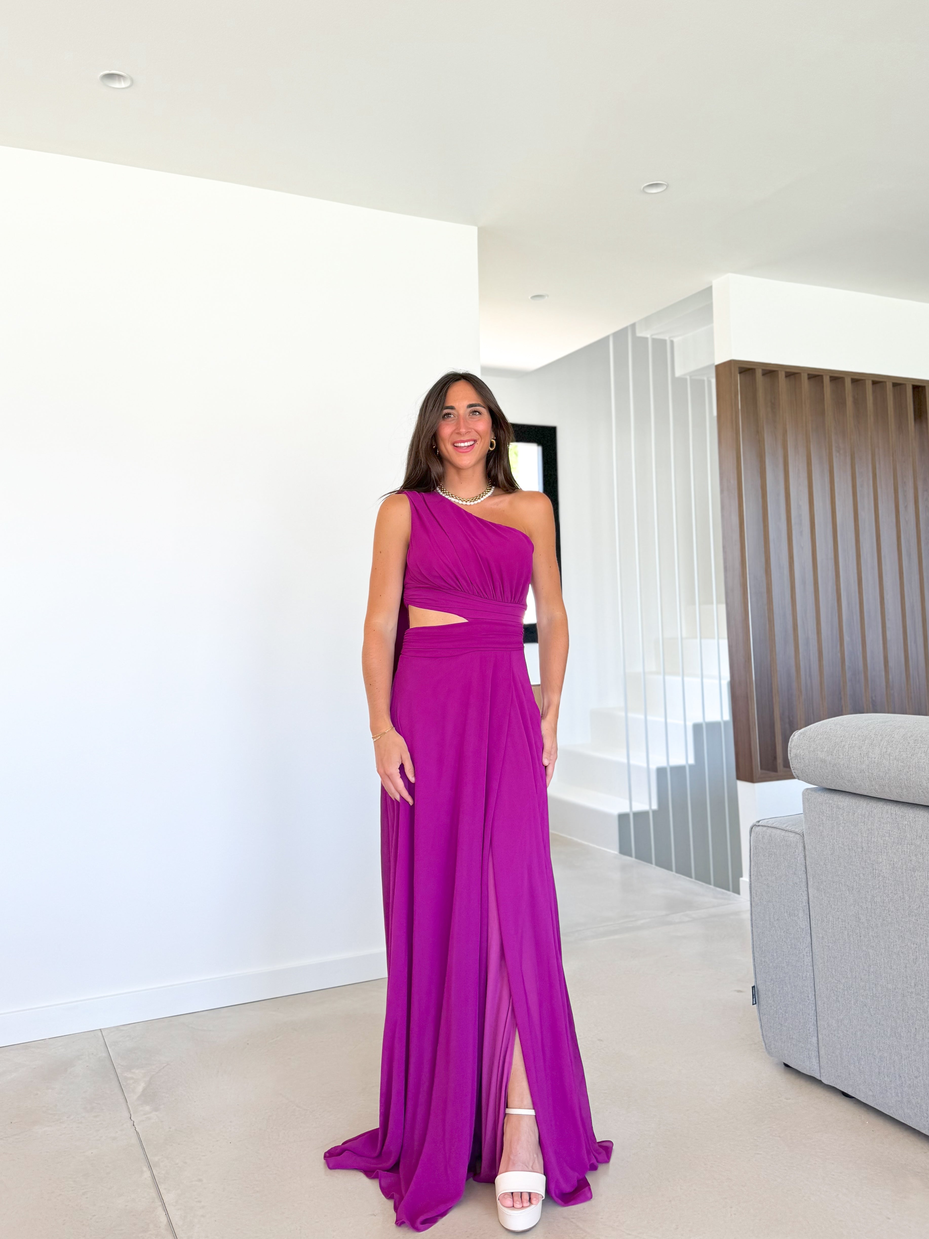 Robe en crêpe asym BOUGAINVILLEA