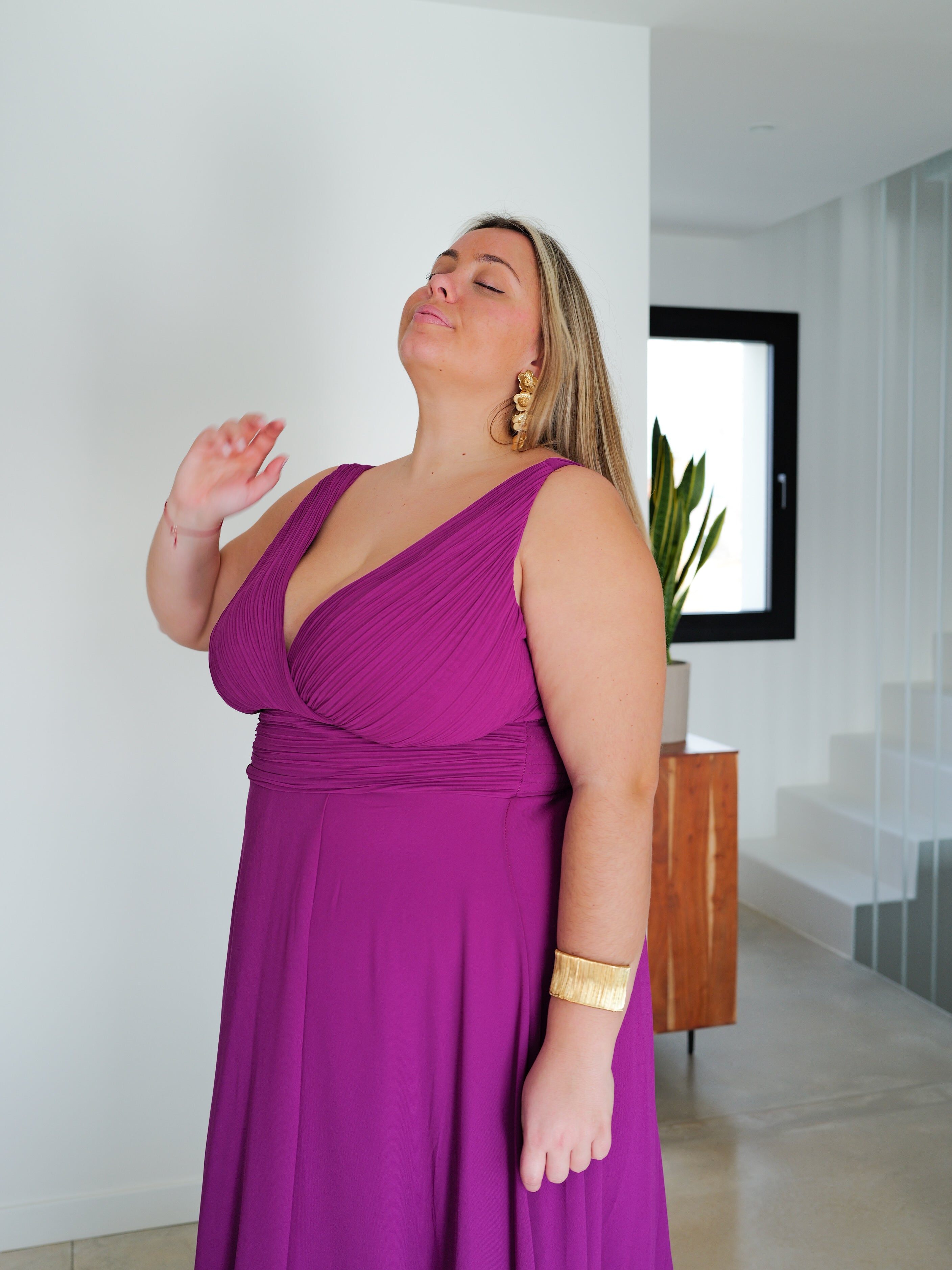 Robe longue avec décolleté en V drapé BOUGAINVILLEA