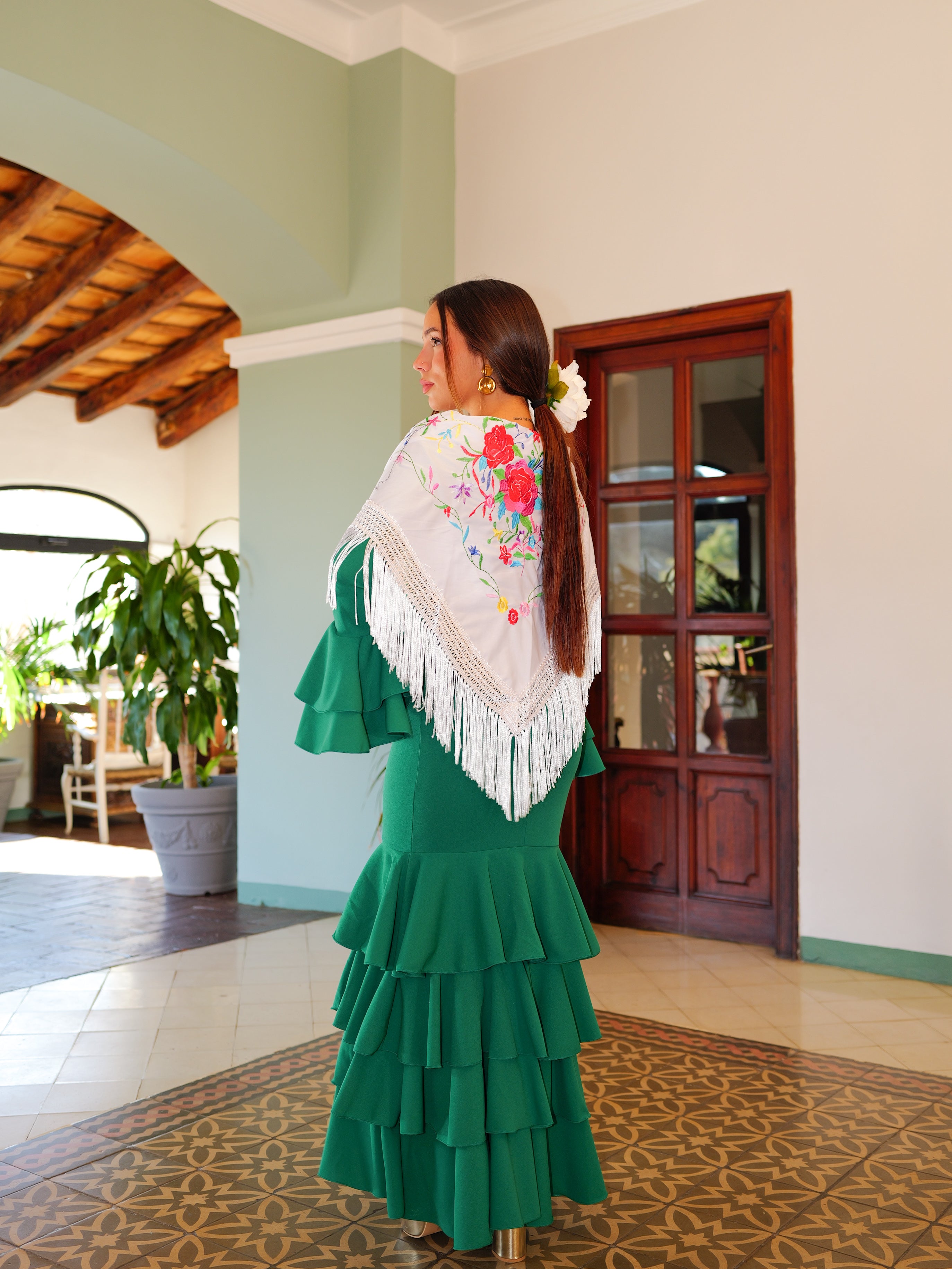 Robe flamenca à volants verte