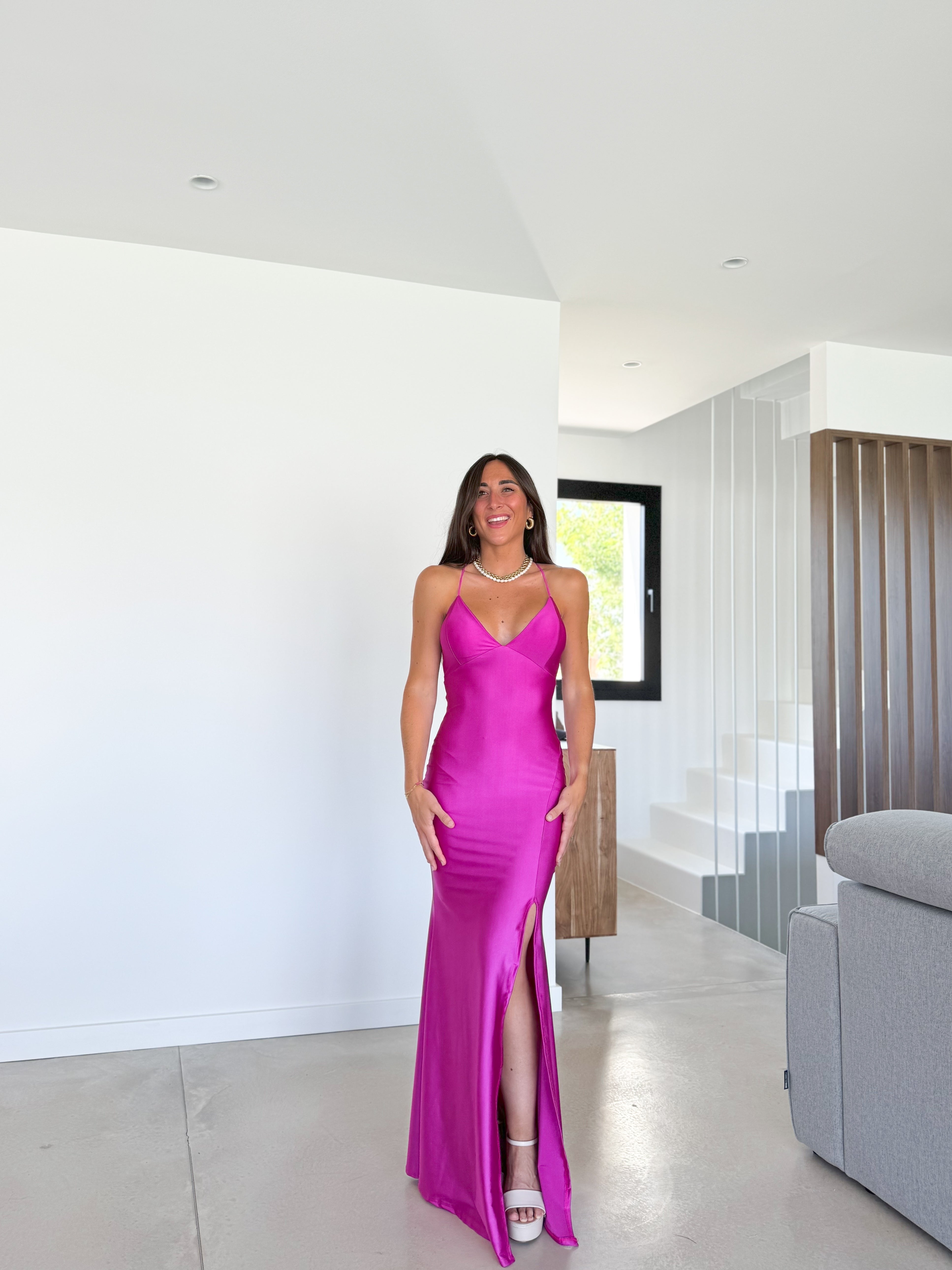 Robe entrelacée en satin à pois BOUGAINVILLEA