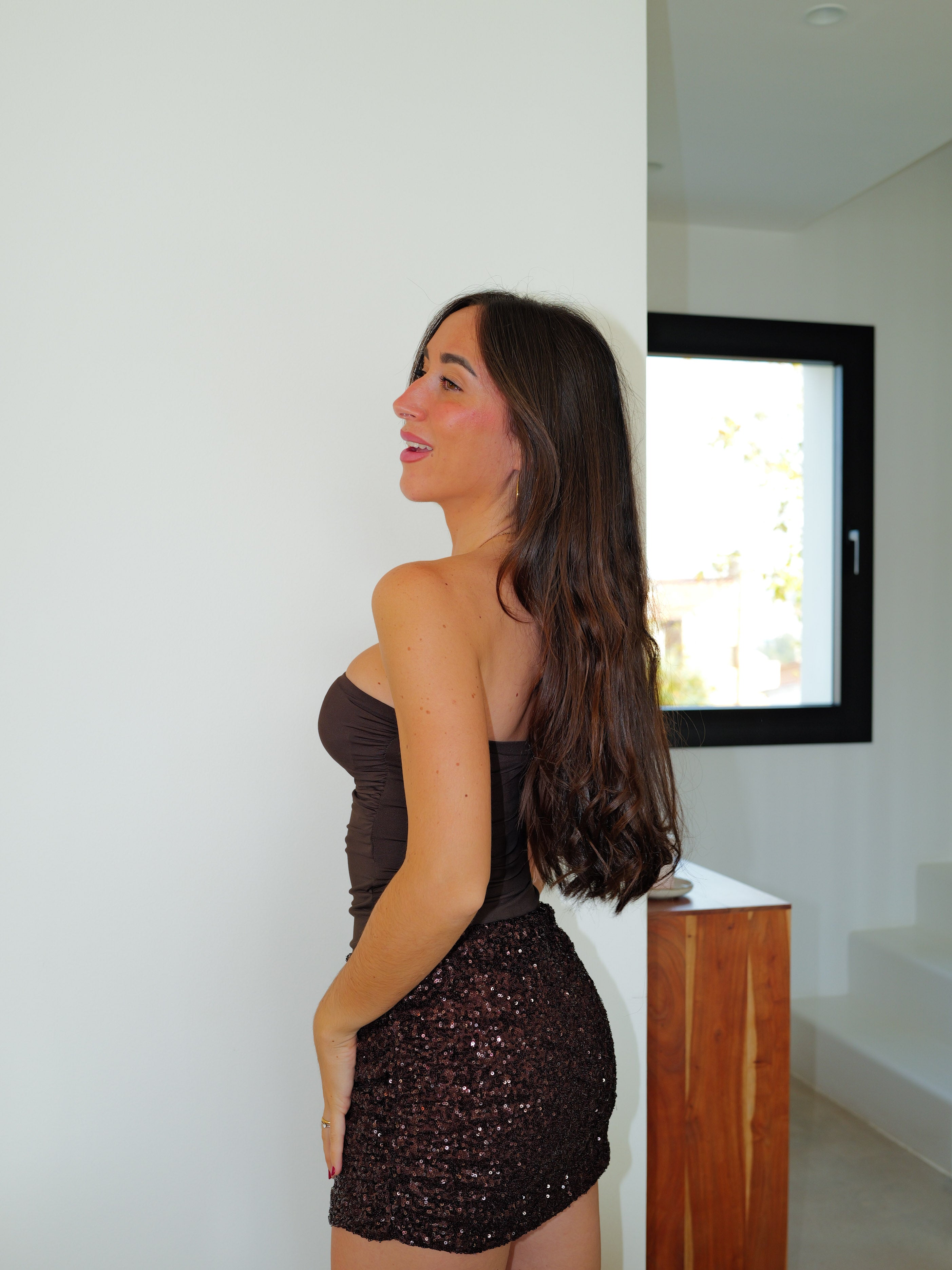 Chocolate glitter skirt mini word skirt dress