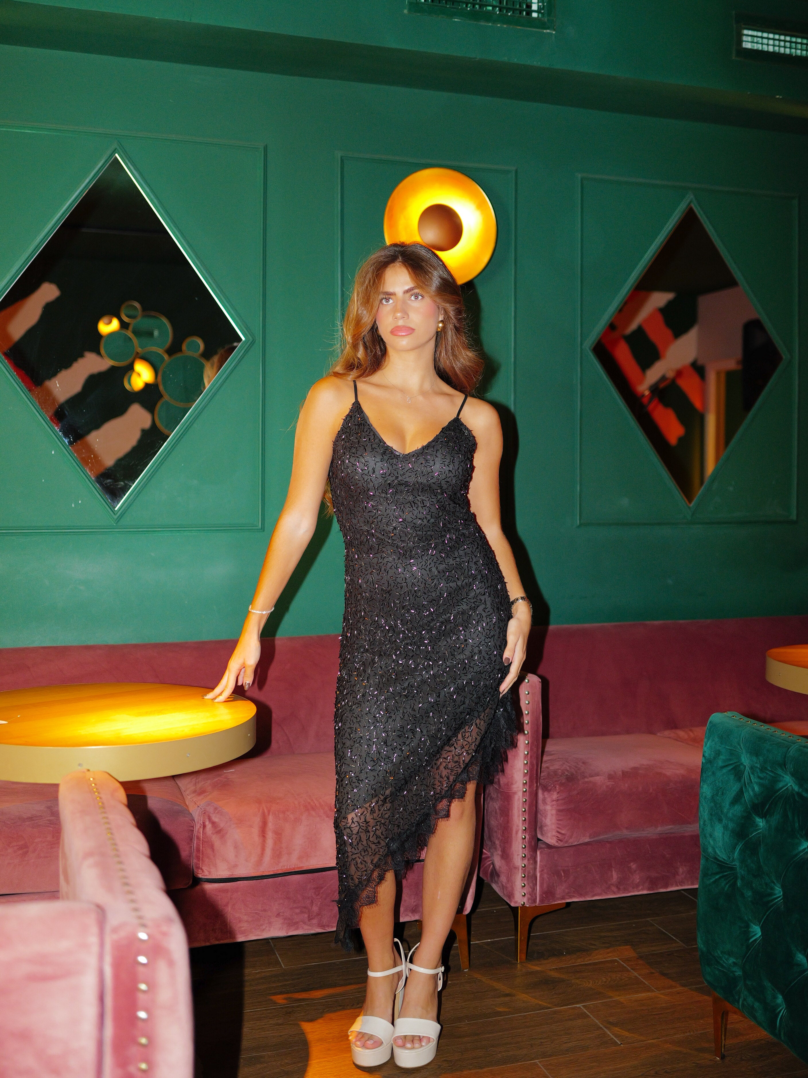 Robe de lingerie asymétrique texturée noire