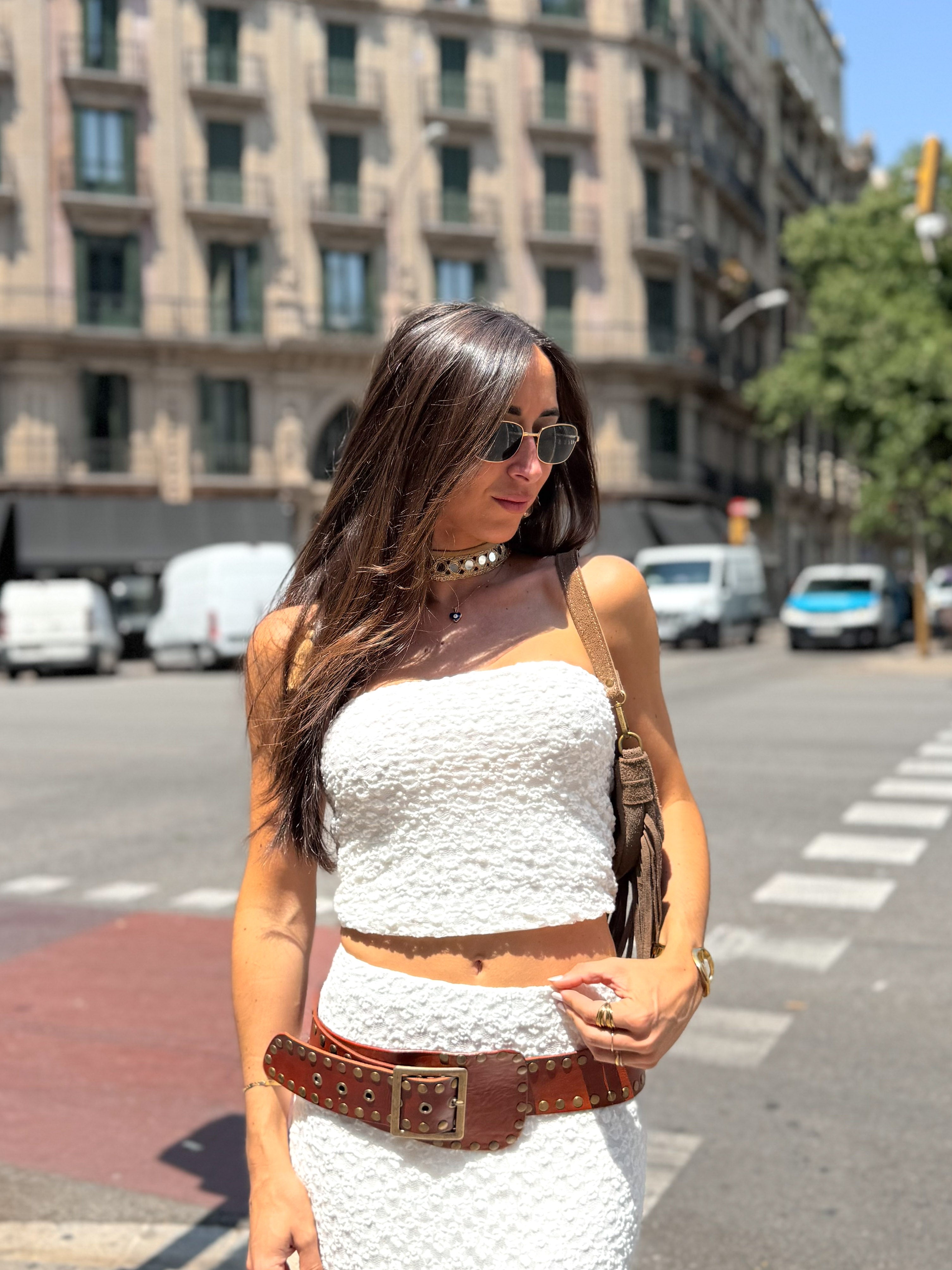 Ceinture épaisse marron cloutée